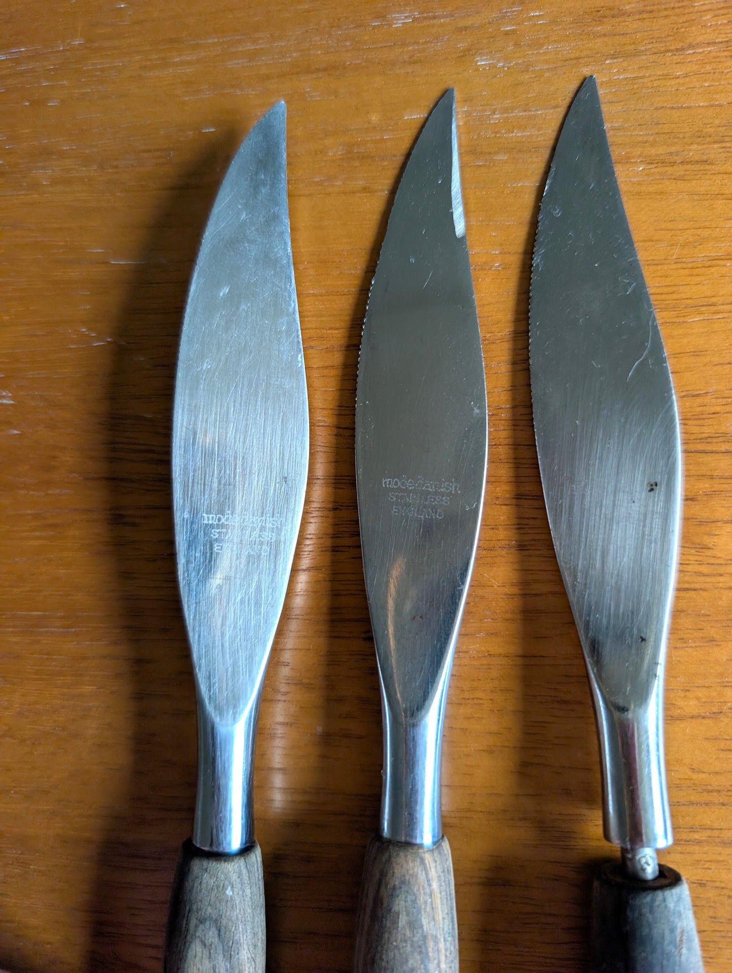 3 MCM Mode Danish Stainless Sheffield Flatware Knives