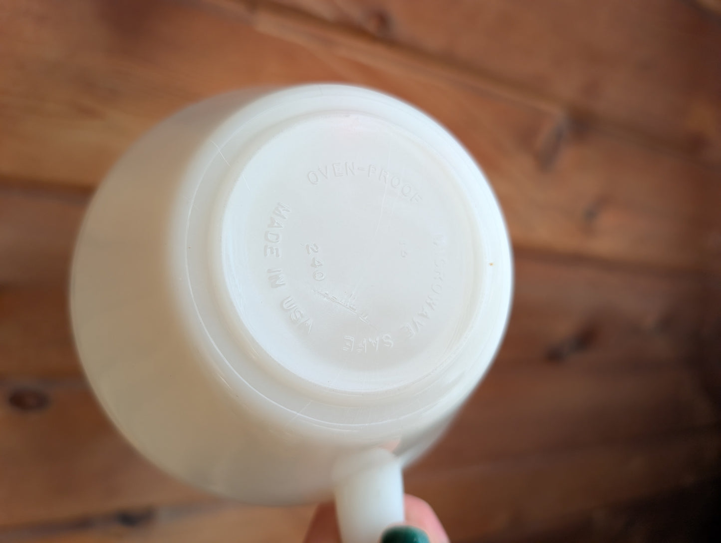 Vintage Anchor Hocking Fire-King  Milk Glass Handled Soup/Chili Bowls. Set of 4.,