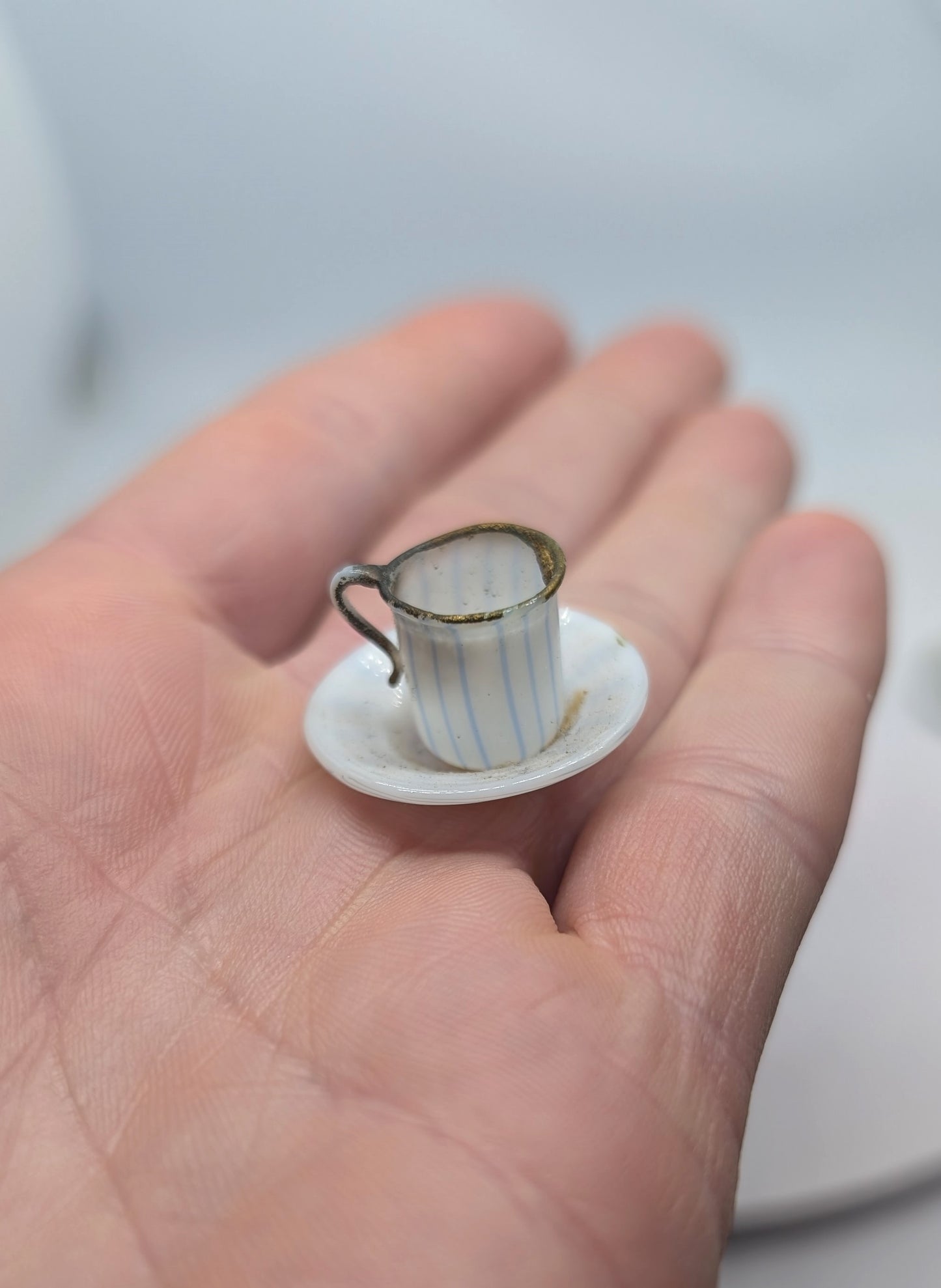 Miniature Blue and White Stripe Glass Coffee Set German 1900 possibly by Lauscha