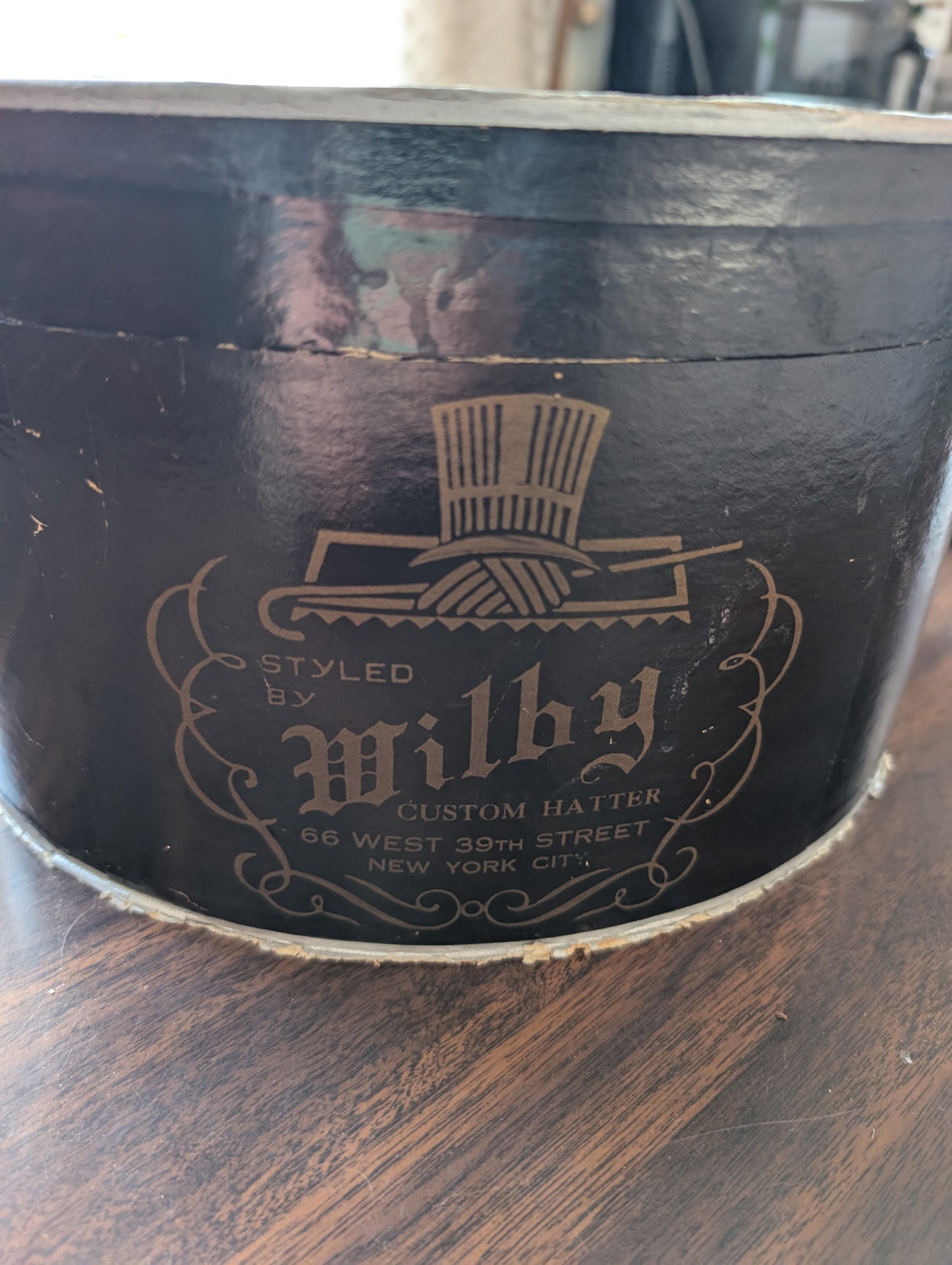 Vintage Wool Peachfelt Black Hat with Scarf in Wilby Hatter Box Lord & Taylor