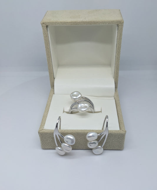 Freshwater Pearl Earrings Ring Set Size 6