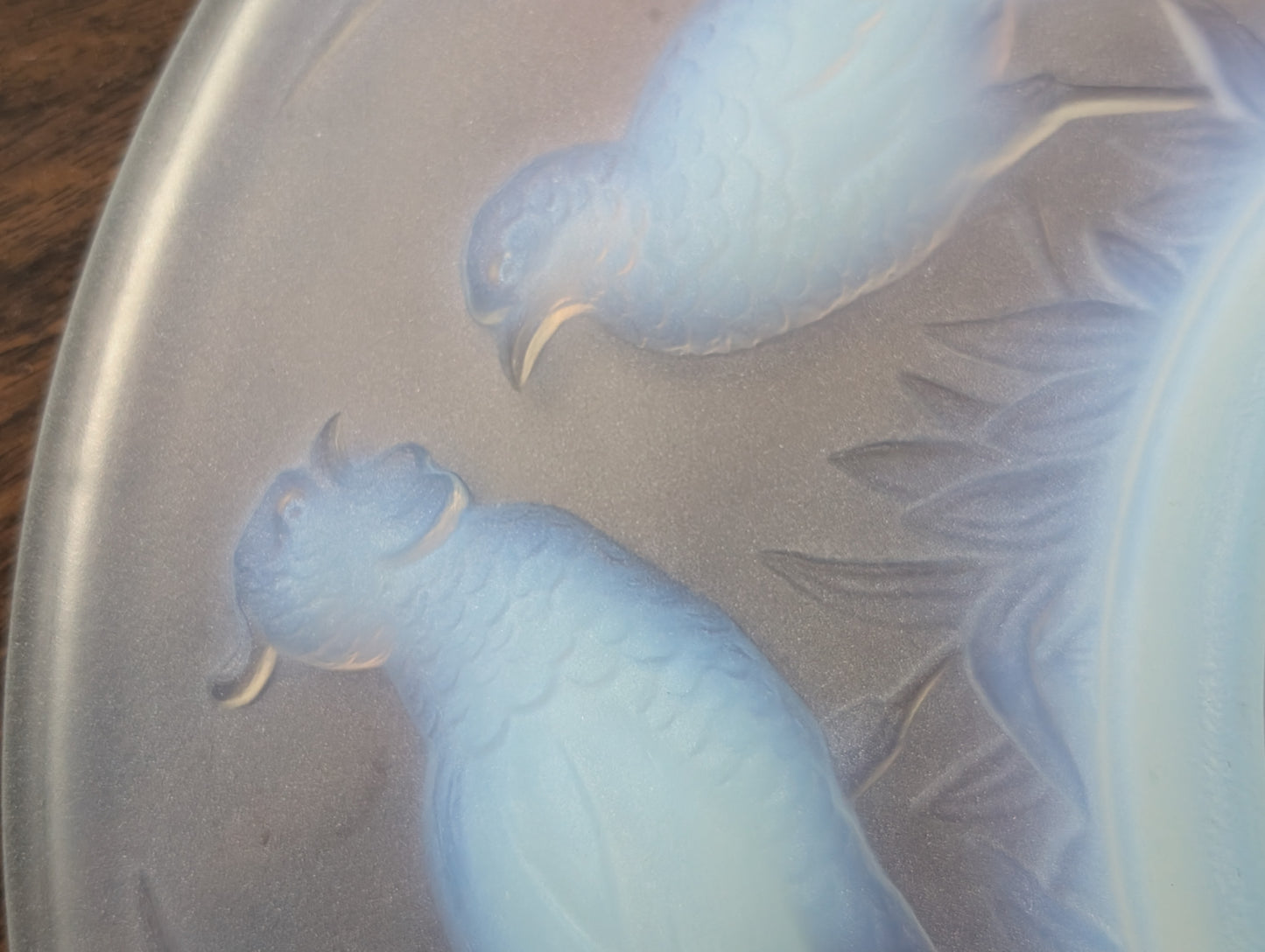 Large Vintage Opalescent Glass Dish with Pheasants with Very Small Chip