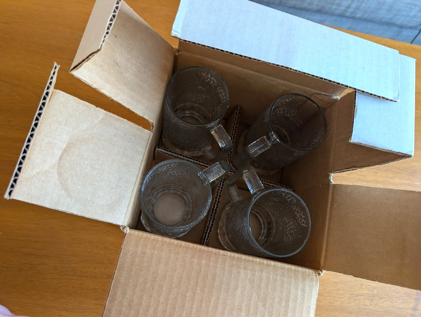 Set of 4 Tiara Ponderosa Pine Pinecone Clear Mugs Vintage from 1980s