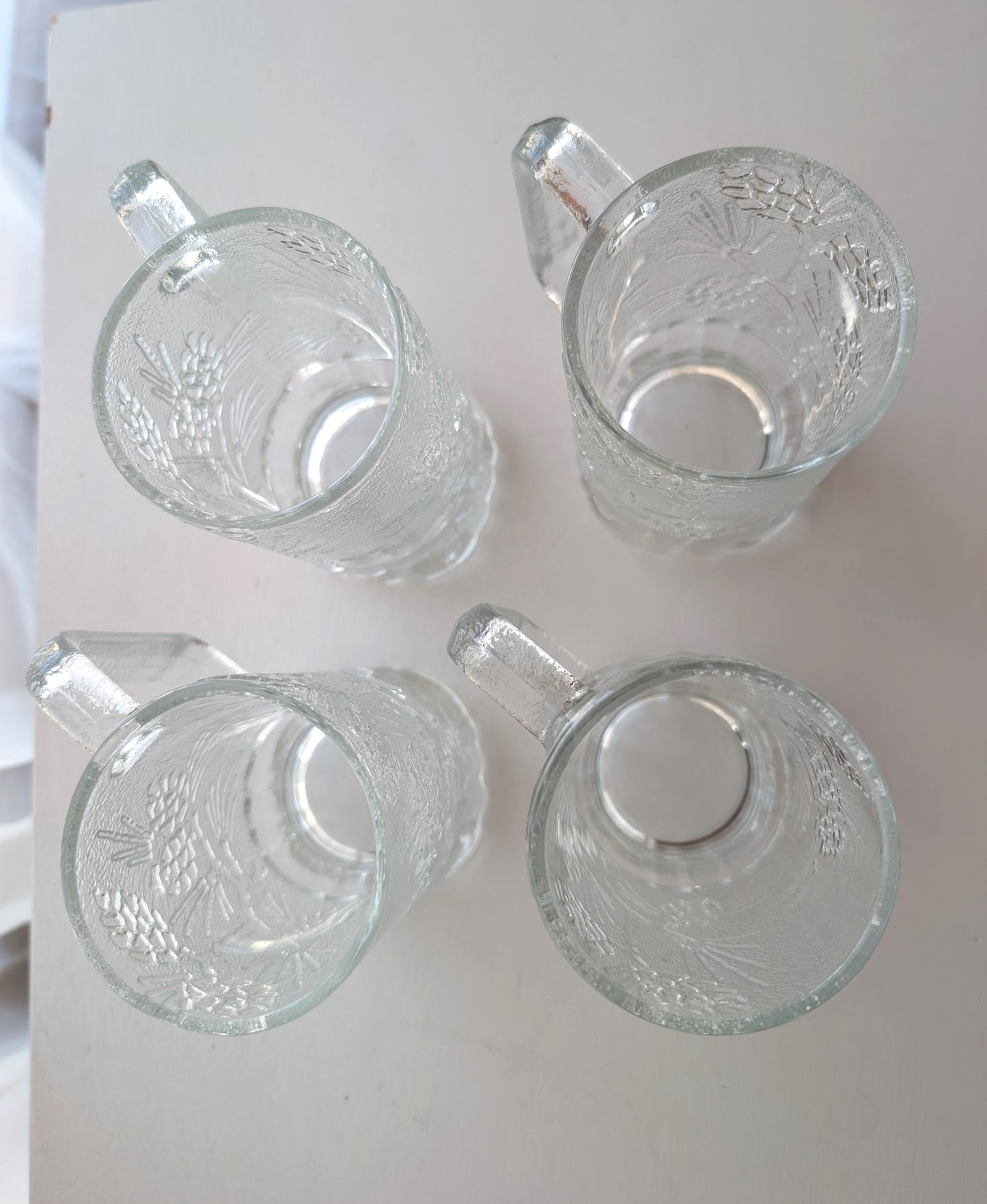 Set of 4 Tiara Ponderosa Pine Pinecone Clear Mugs Vintage from 1980s