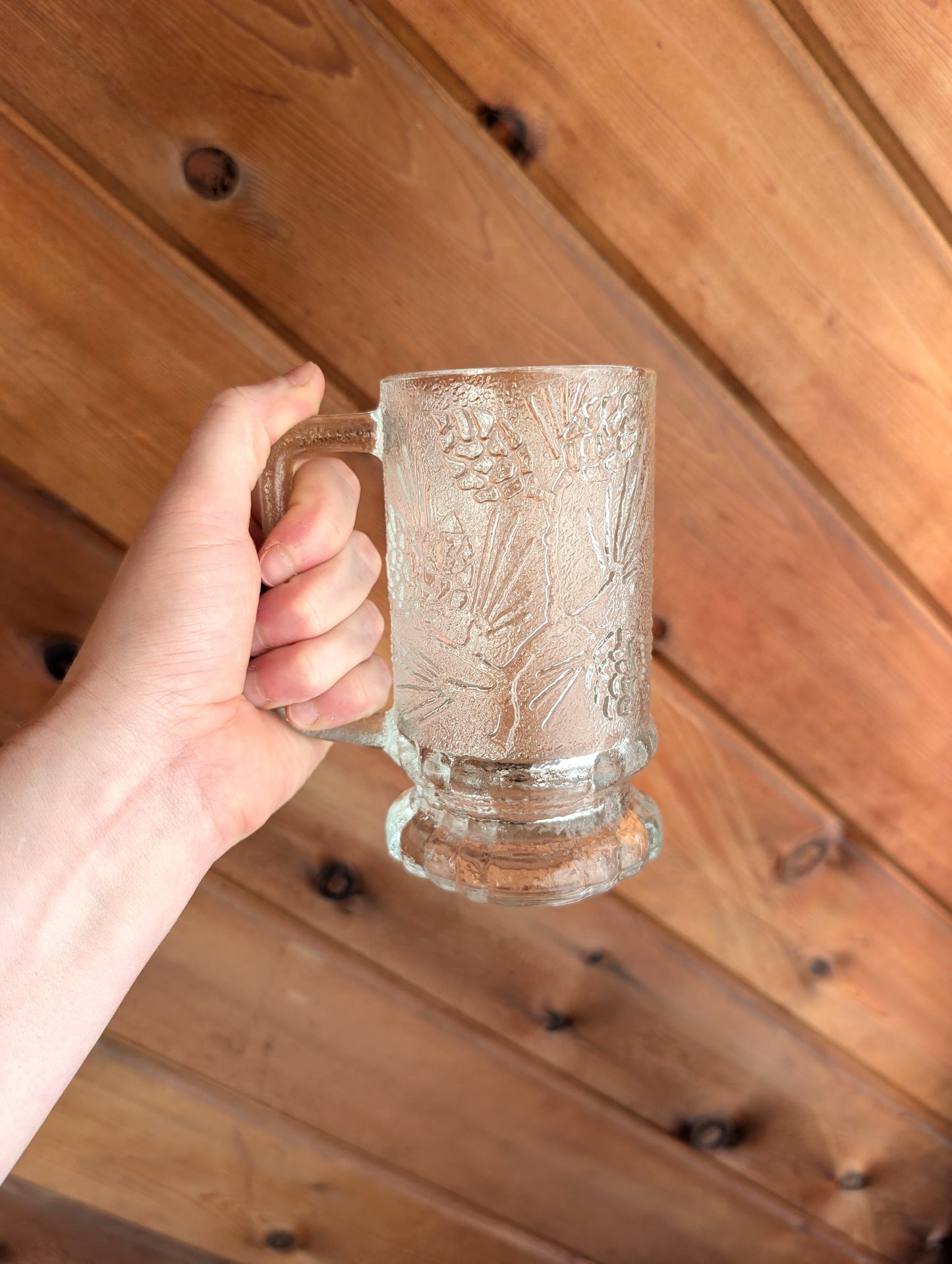 Set of 4 Tiara Ponderosa Pine Pinecone Clear Mugs Vintage from 1980s