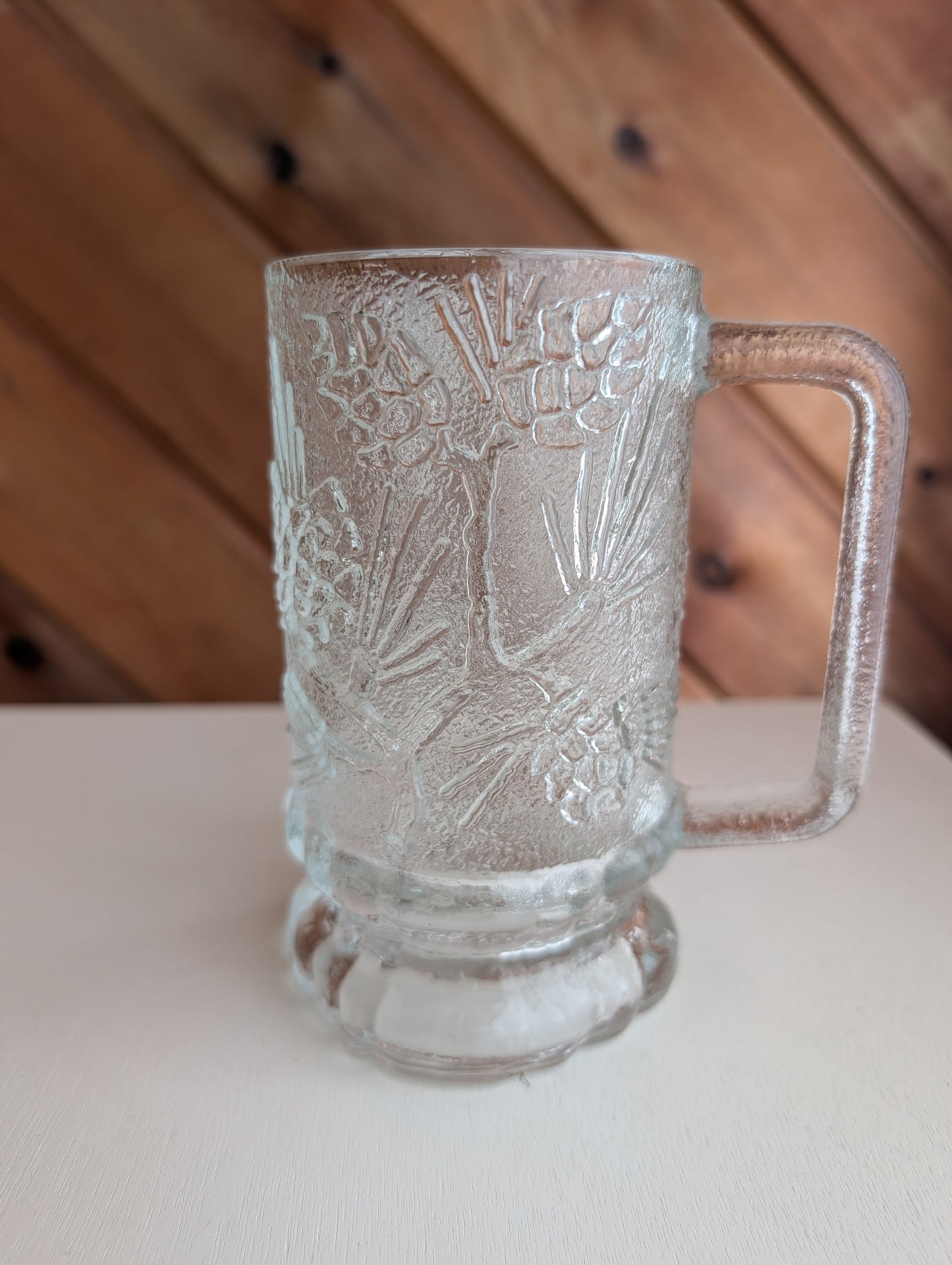 Set of 4 Tiara Ponderosa Pine Pinecone Clear Mugs Vintage from 1980s