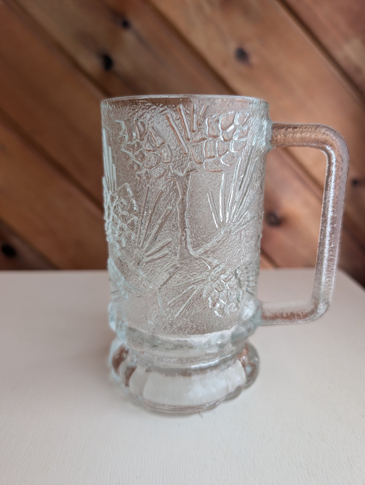 Set of 4 Tiara Ponderosa Pine Pinecone Clear Mugs Vintage from 1980s