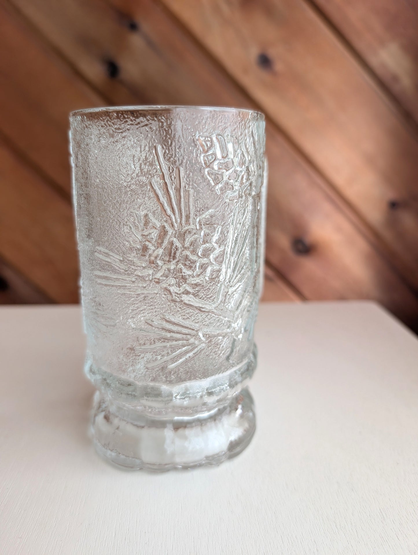 Set of 4 Tiara Ponderosa Pine Pinecone Clear Mugs Vintage from 1980s