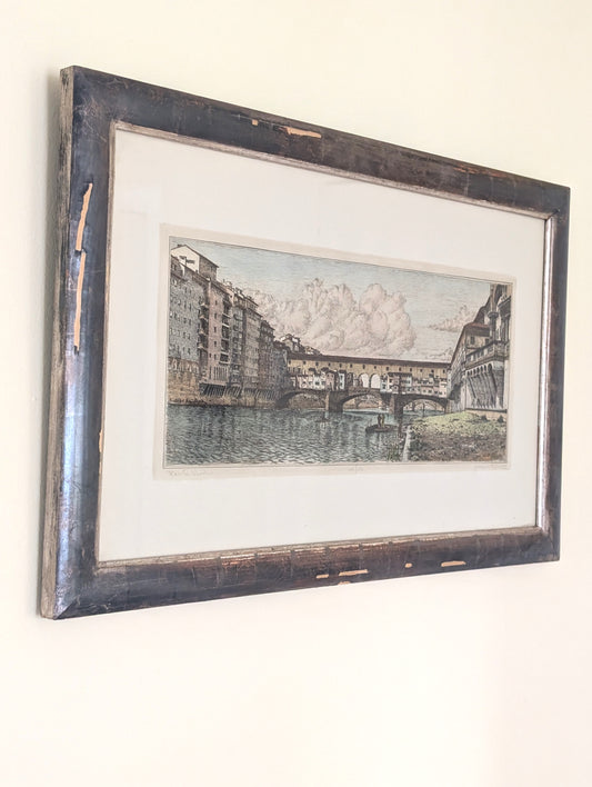 Gianni Raffaelli Signed Etching of the Ponte Vecchio