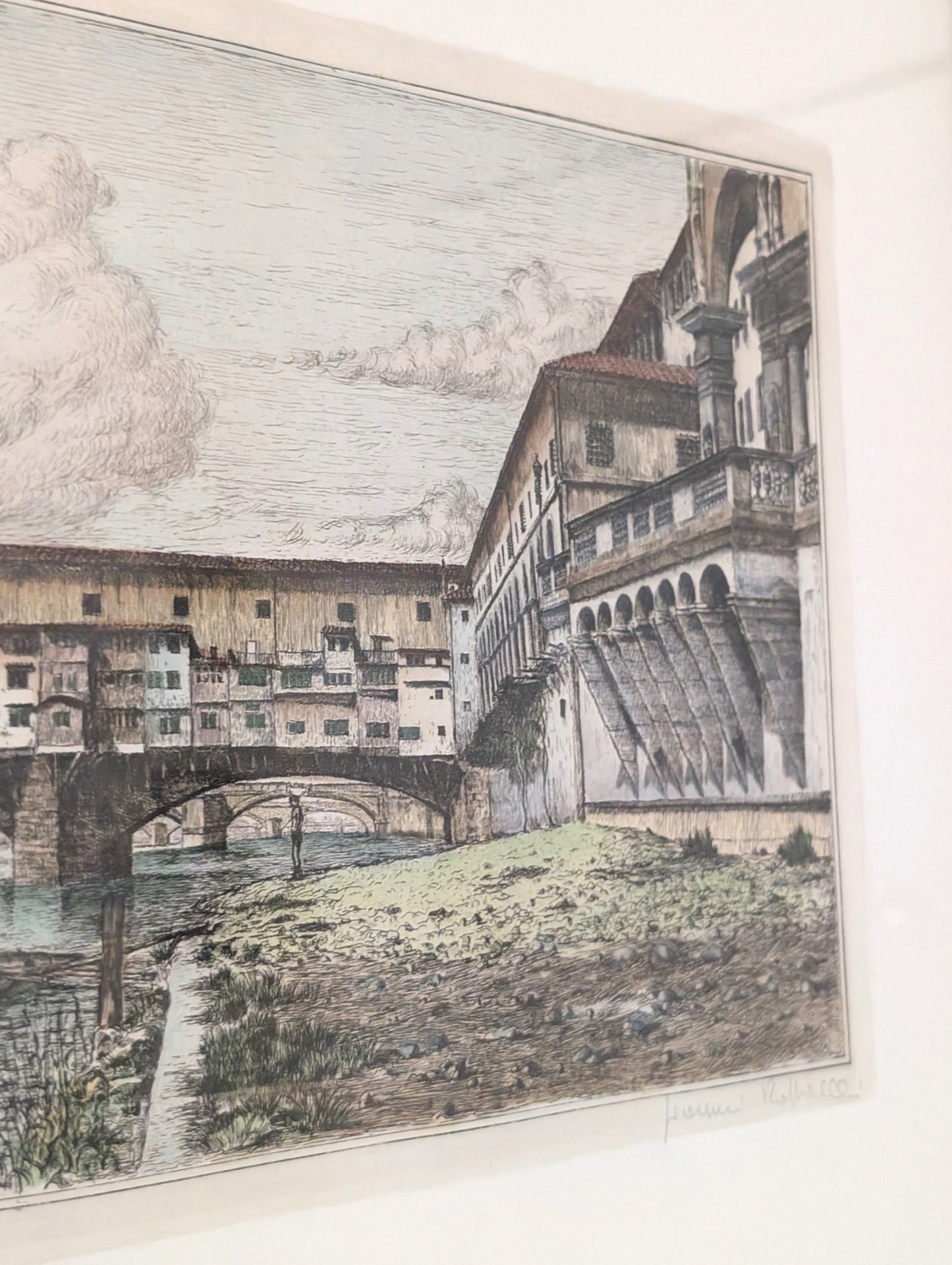 Gianni Raffaelli Signed Etching of the Ponte Vecchio