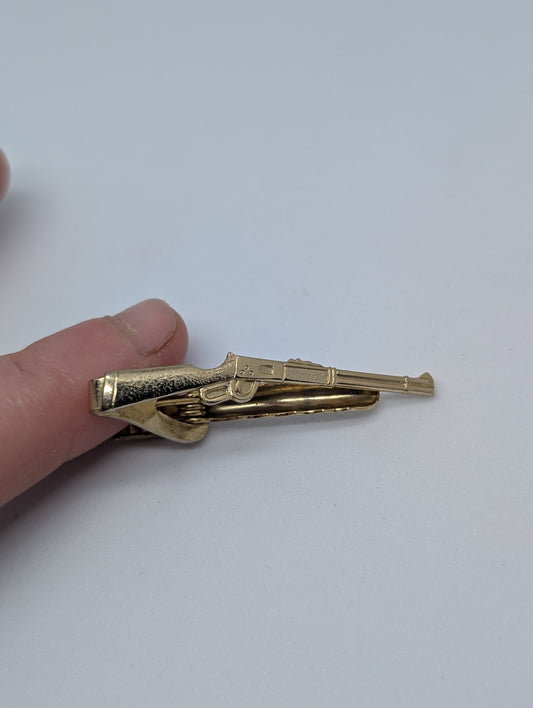 Small Gold Tone Rifle Tie Clip Vintage Men's Accessory Gift for Hunter