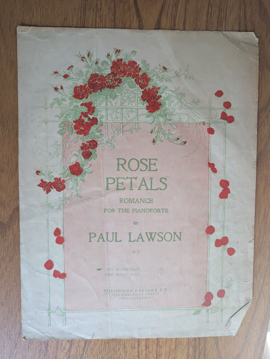 Vintage Pianoforte Sheet Music Rose Petals