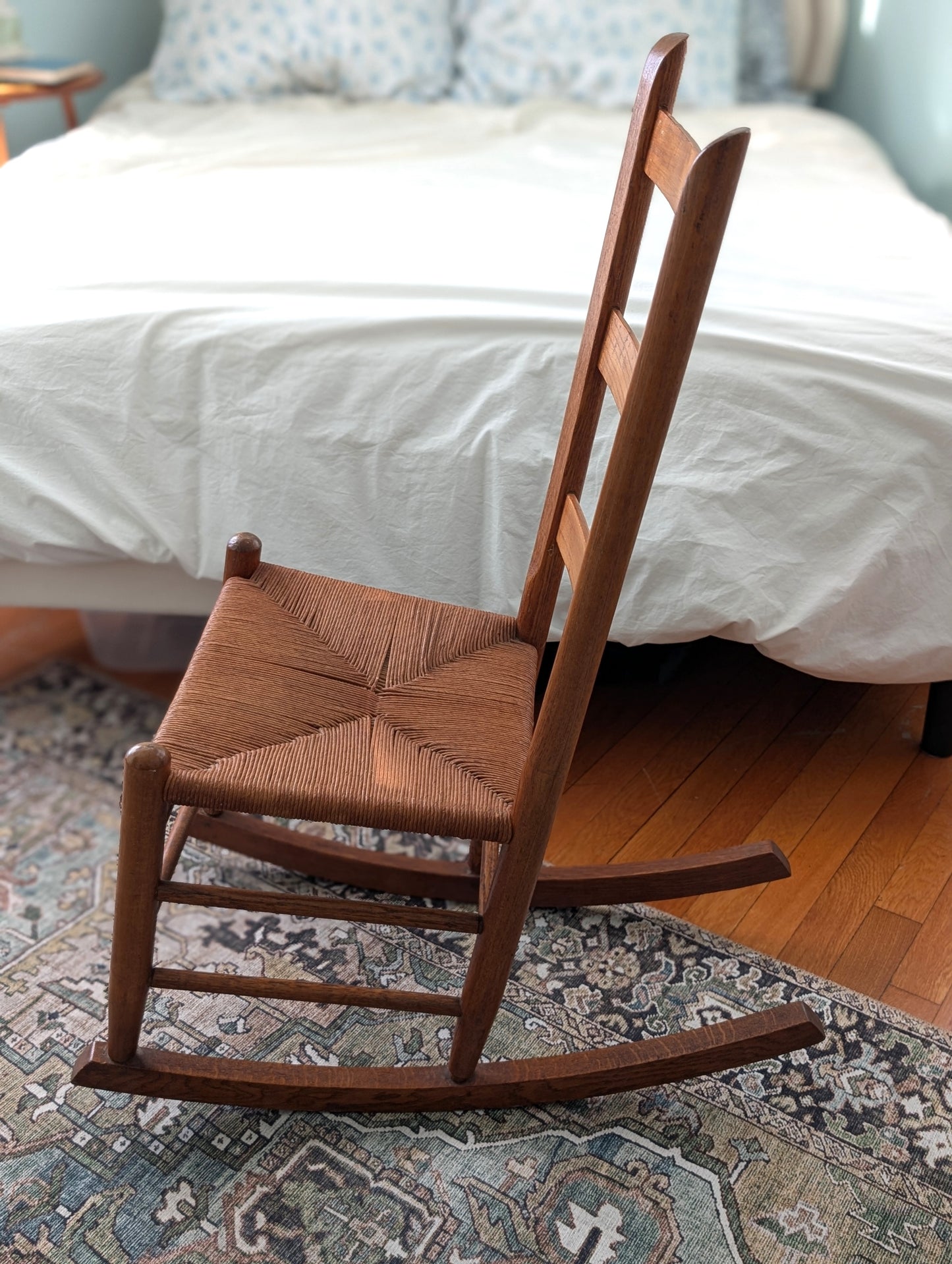 Antique Wood Rush Seat Rocking Chair