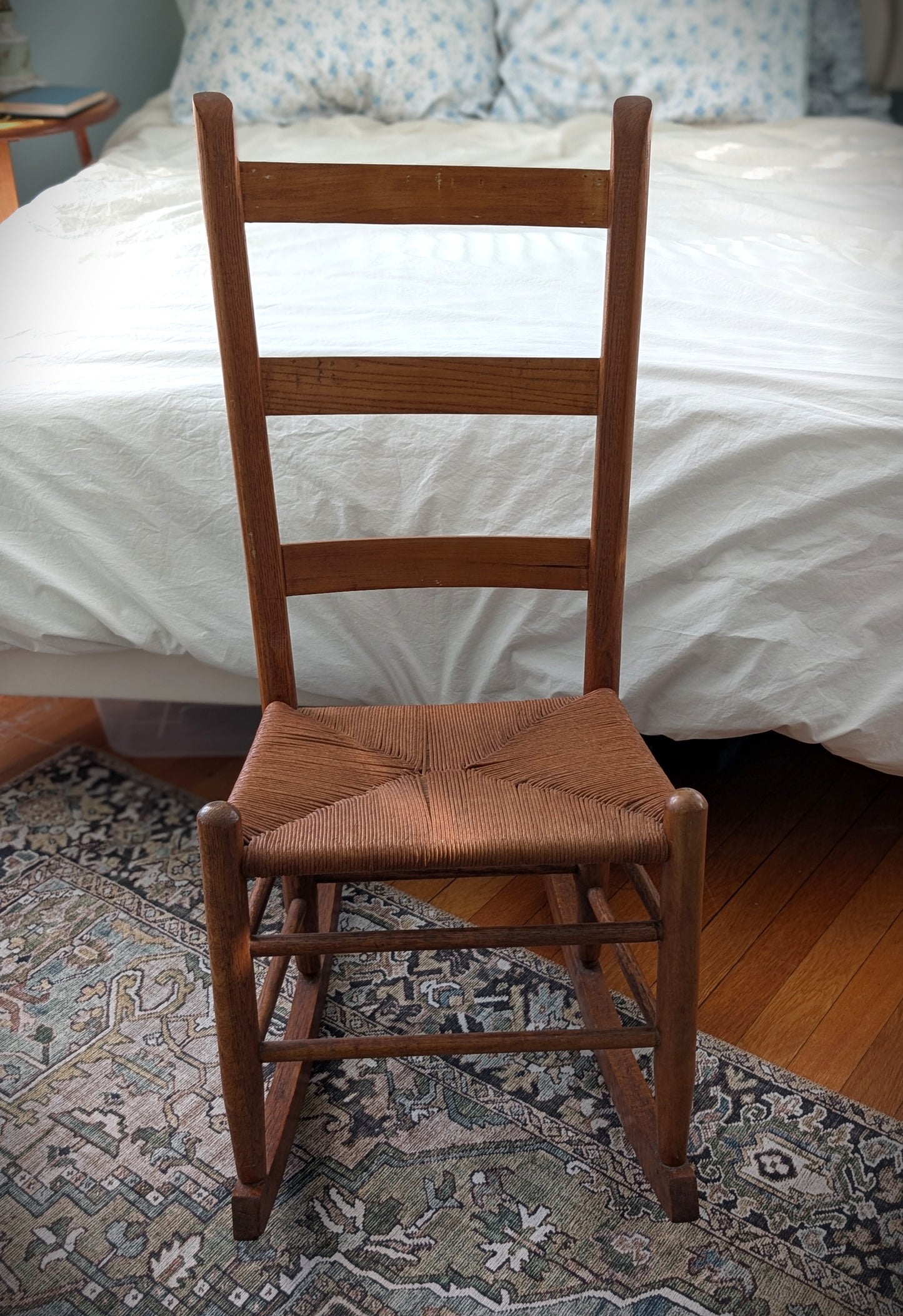 Antique Wood Rush Seat Rocking Chair