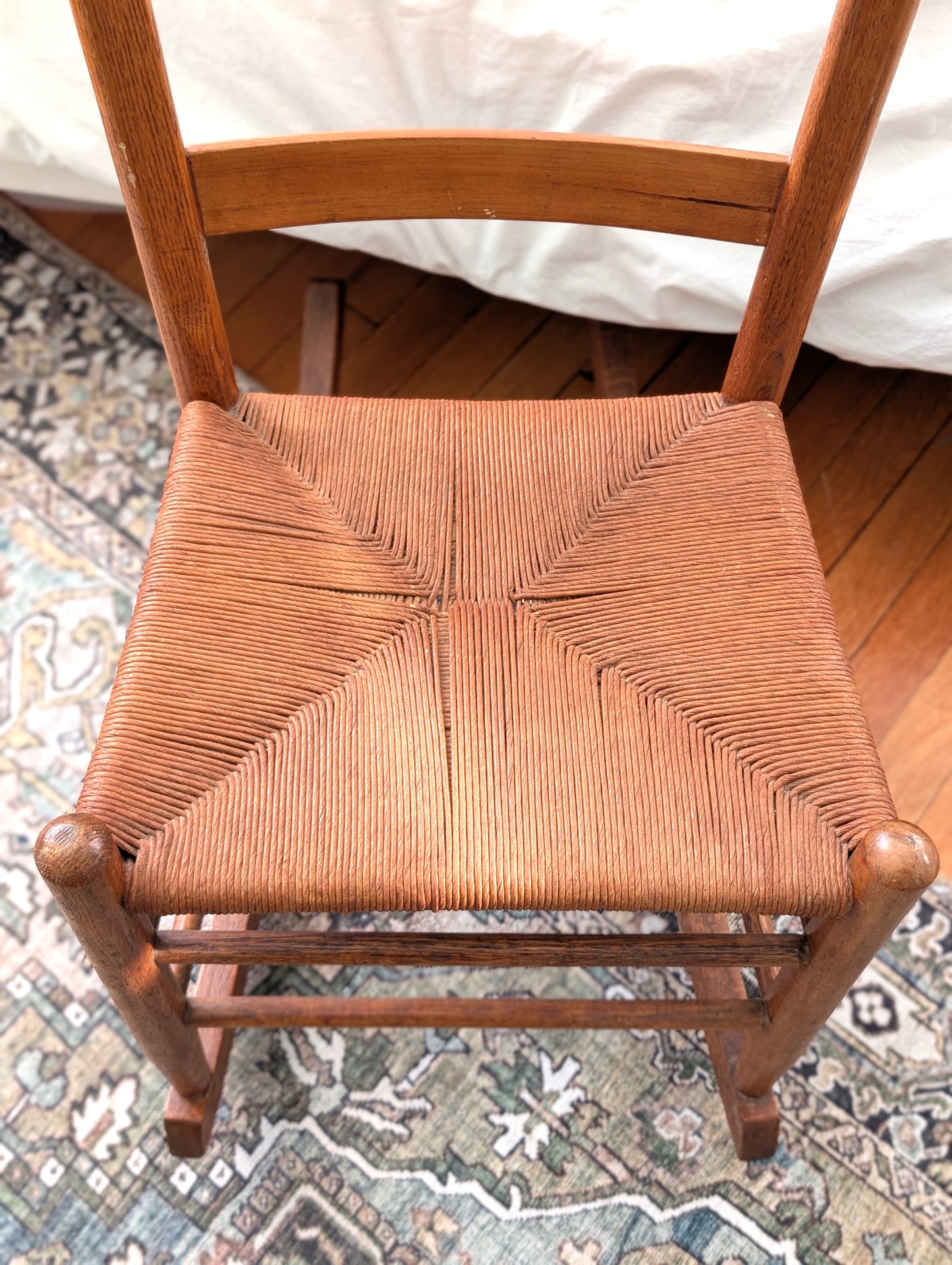 Antique Wood Rush Seat Rocking Chair