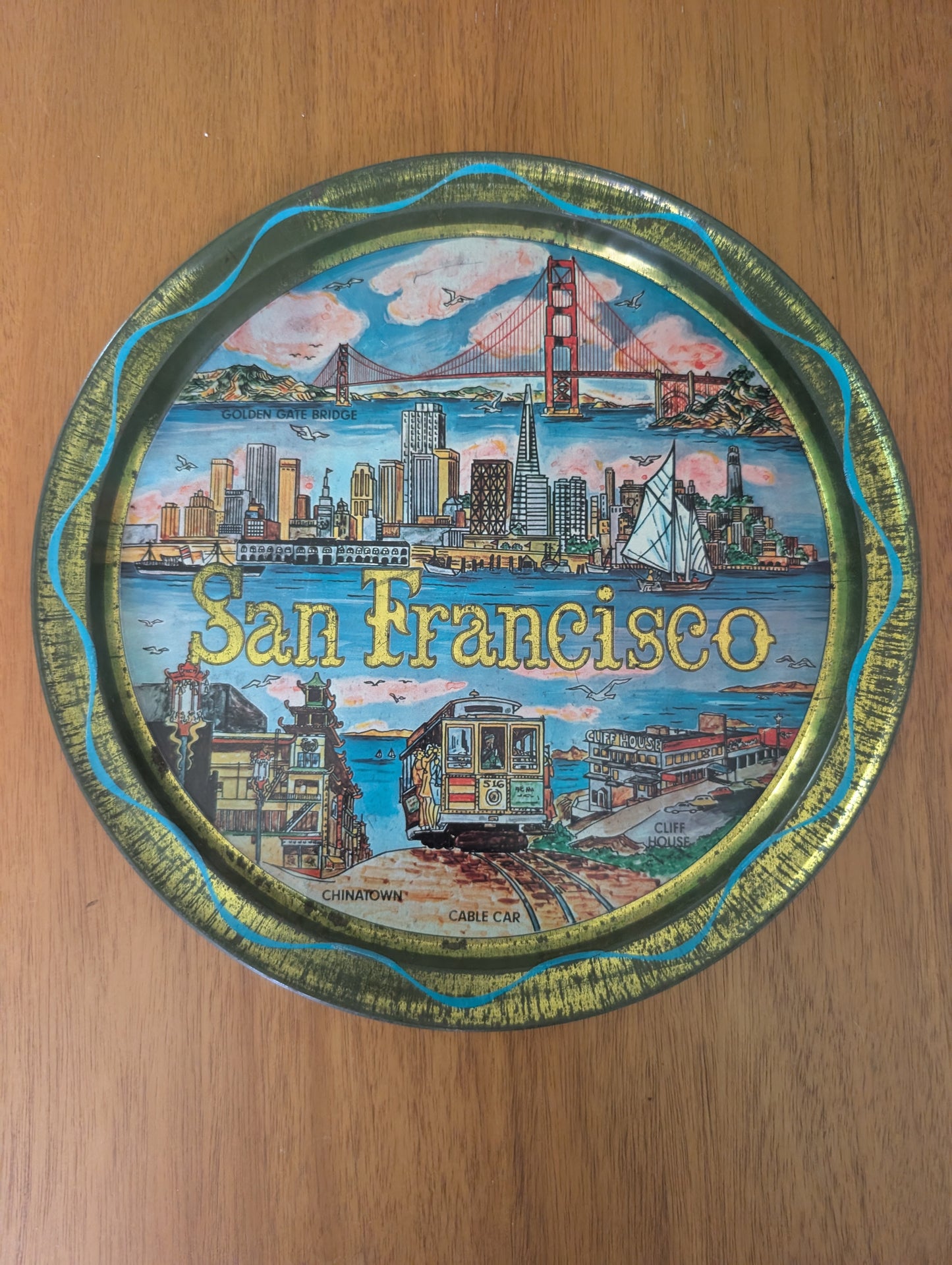 Vintage San Francisco Round Metal Vintage Souvenir Serving Tray