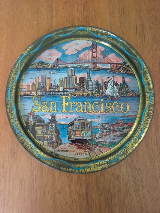 Vintage San Francisco Round Metal Vintage Souvenir Serving Tray