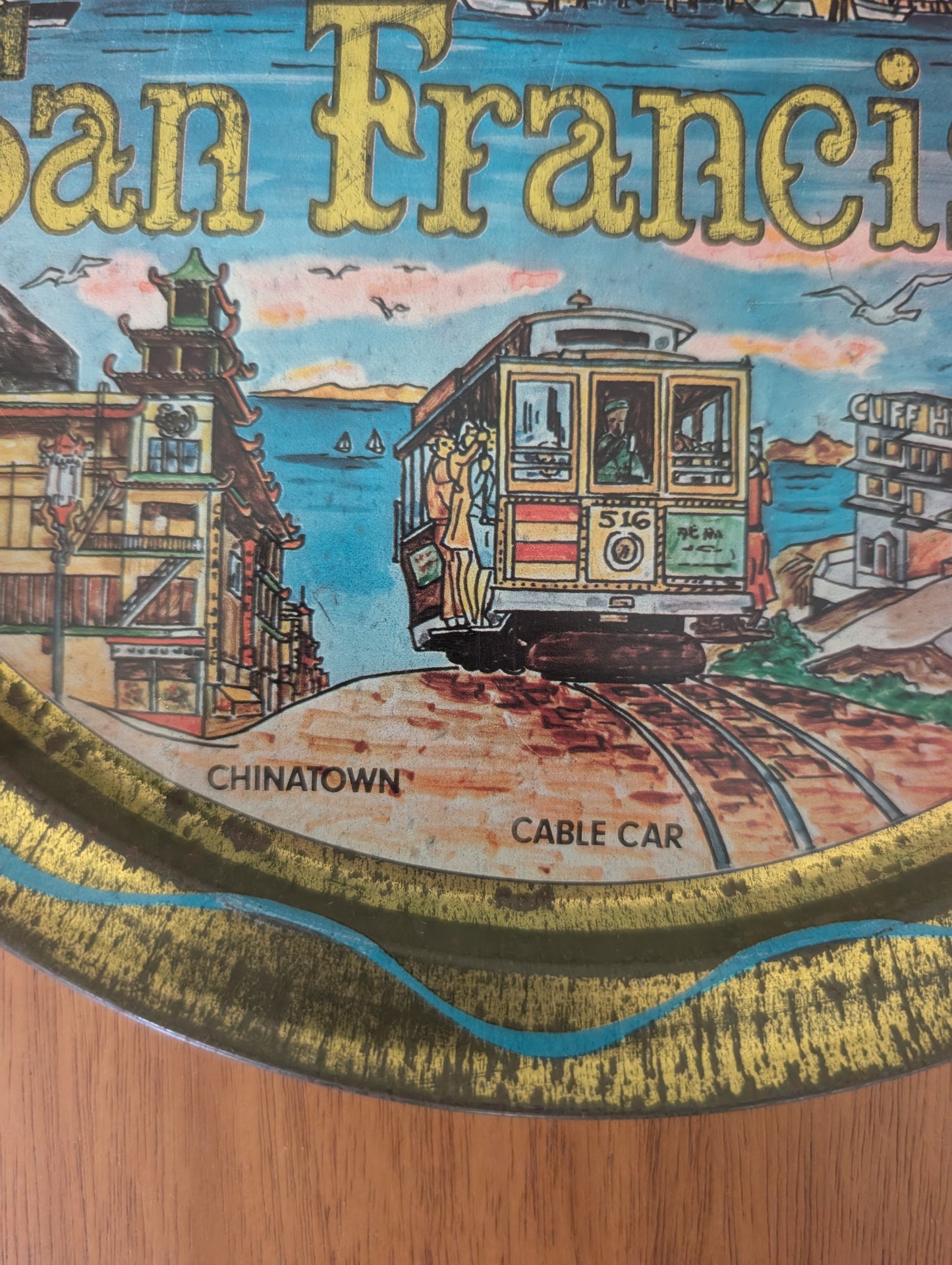 Vintage San Francisco Round Metal Vintage Souvenir Serving Tray