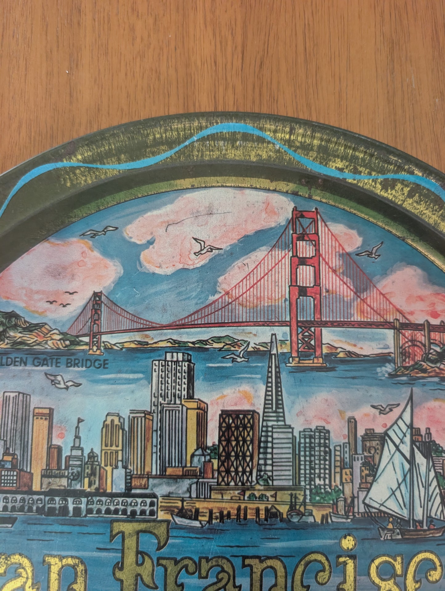 Vintage San Francisco Round Metal Vintage Souvenir Serving Tray