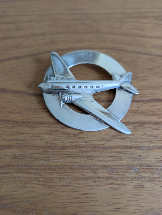 Twin Engine Sterling Silver Airplane Brooch