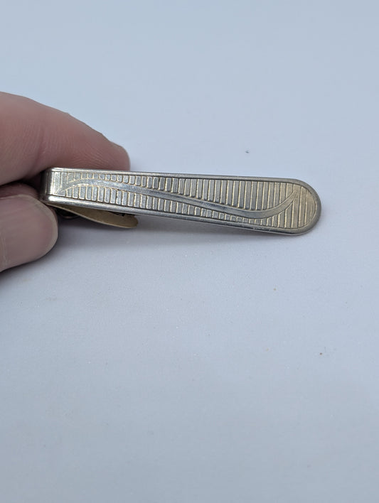 Silver Tone Tie Shaped Tie Clip