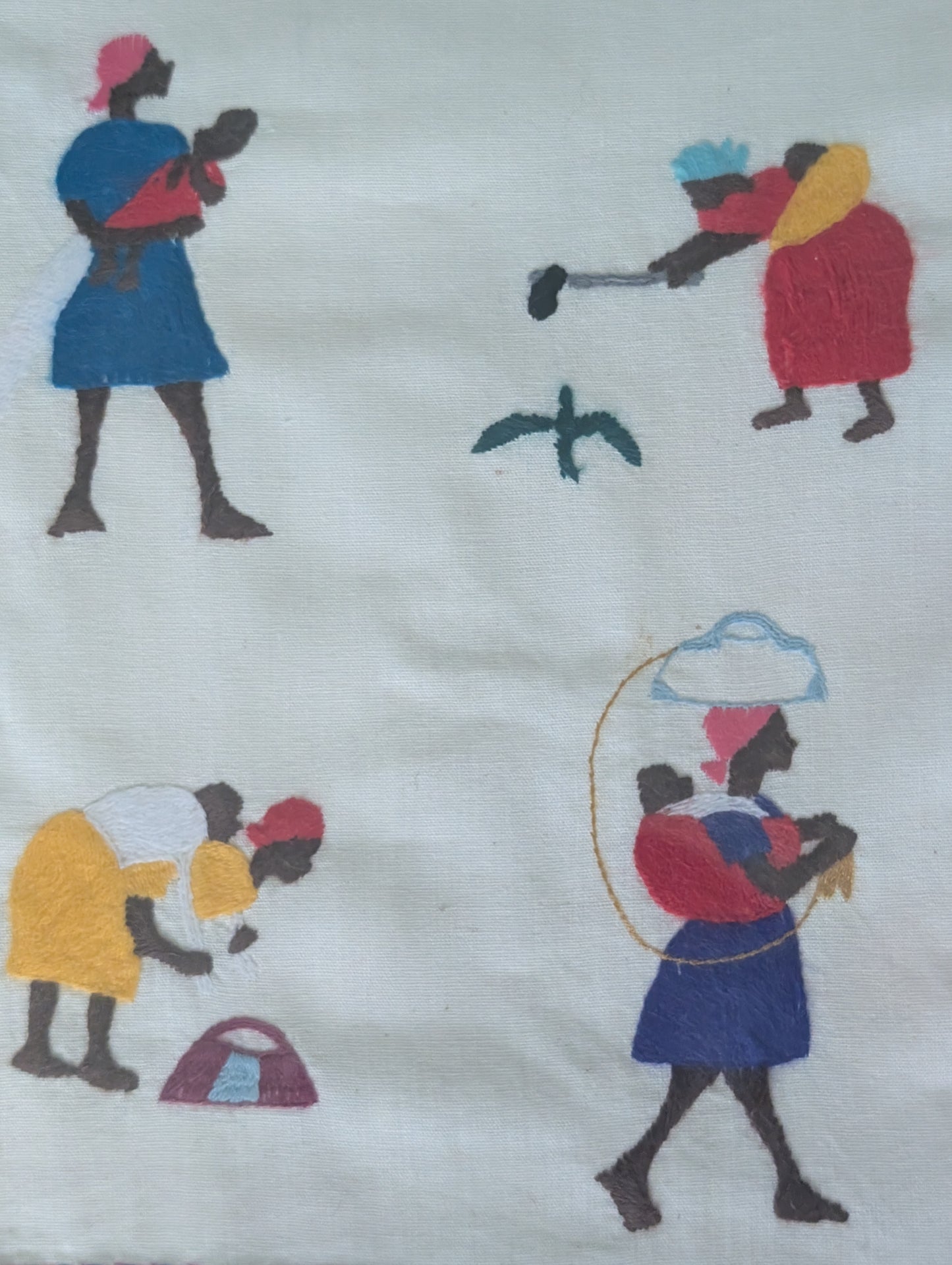Framed Vintage South African Textile Hand Made Village Art ,  24 1/4" x 13 1/2"