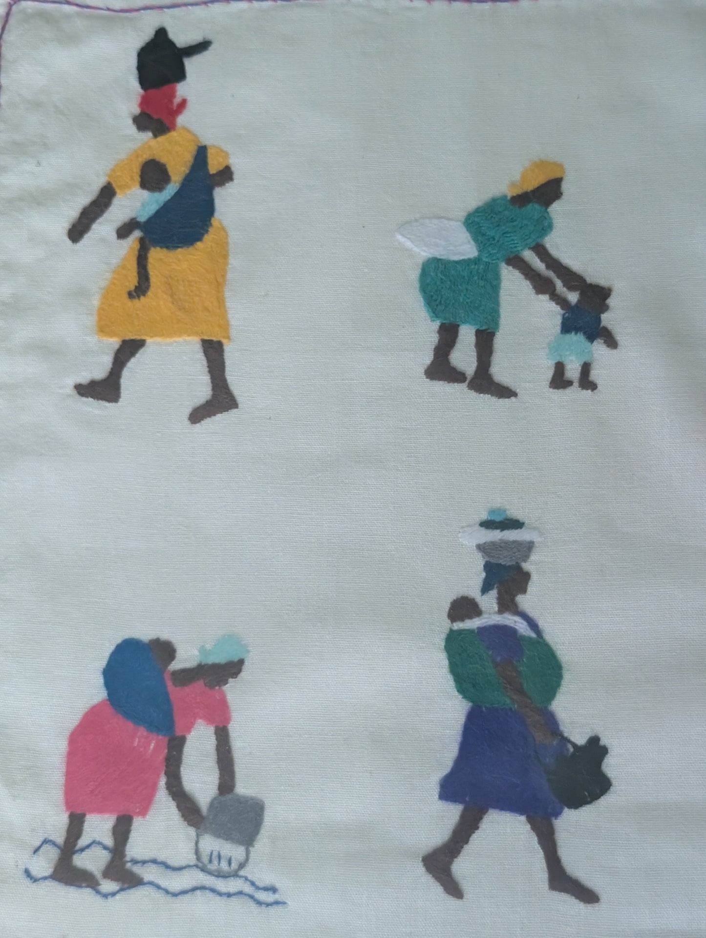 Framed Vintage South African Textile Hand Made Village Art ,  24 1/4" x 13 1/2"