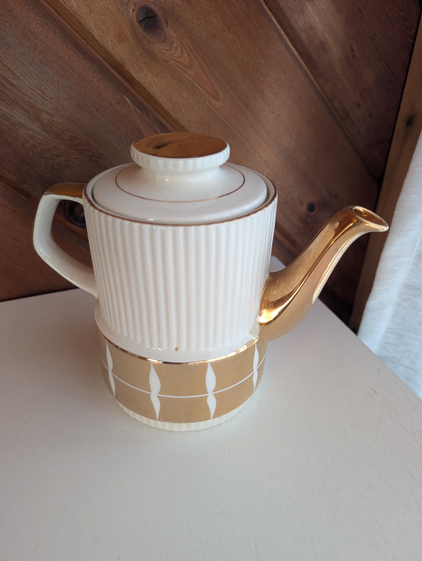Gibson Staffordshire England Gold and White Coffee Pot