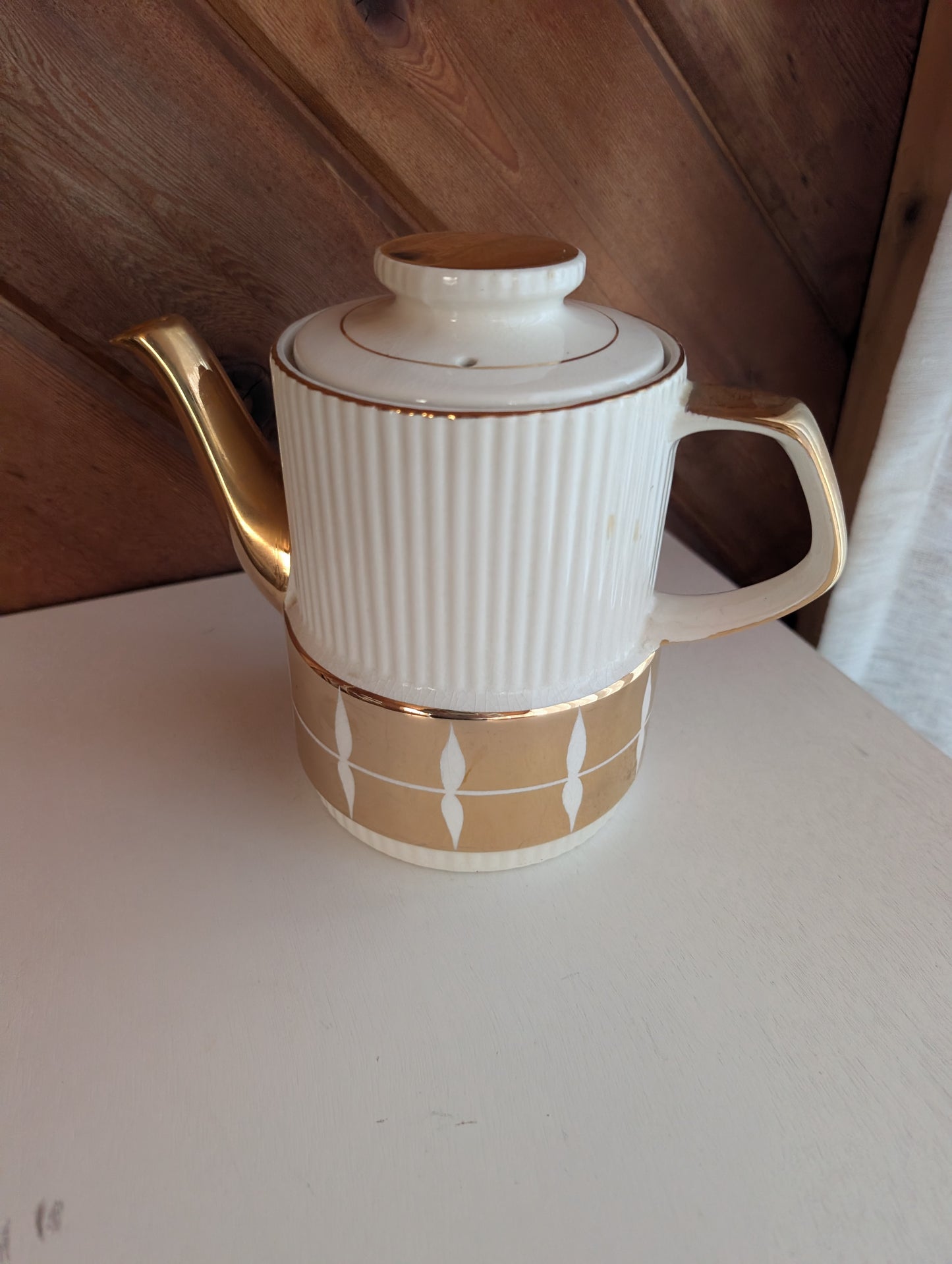 Gibson Staffordshire England Gold and White Coffee Pot