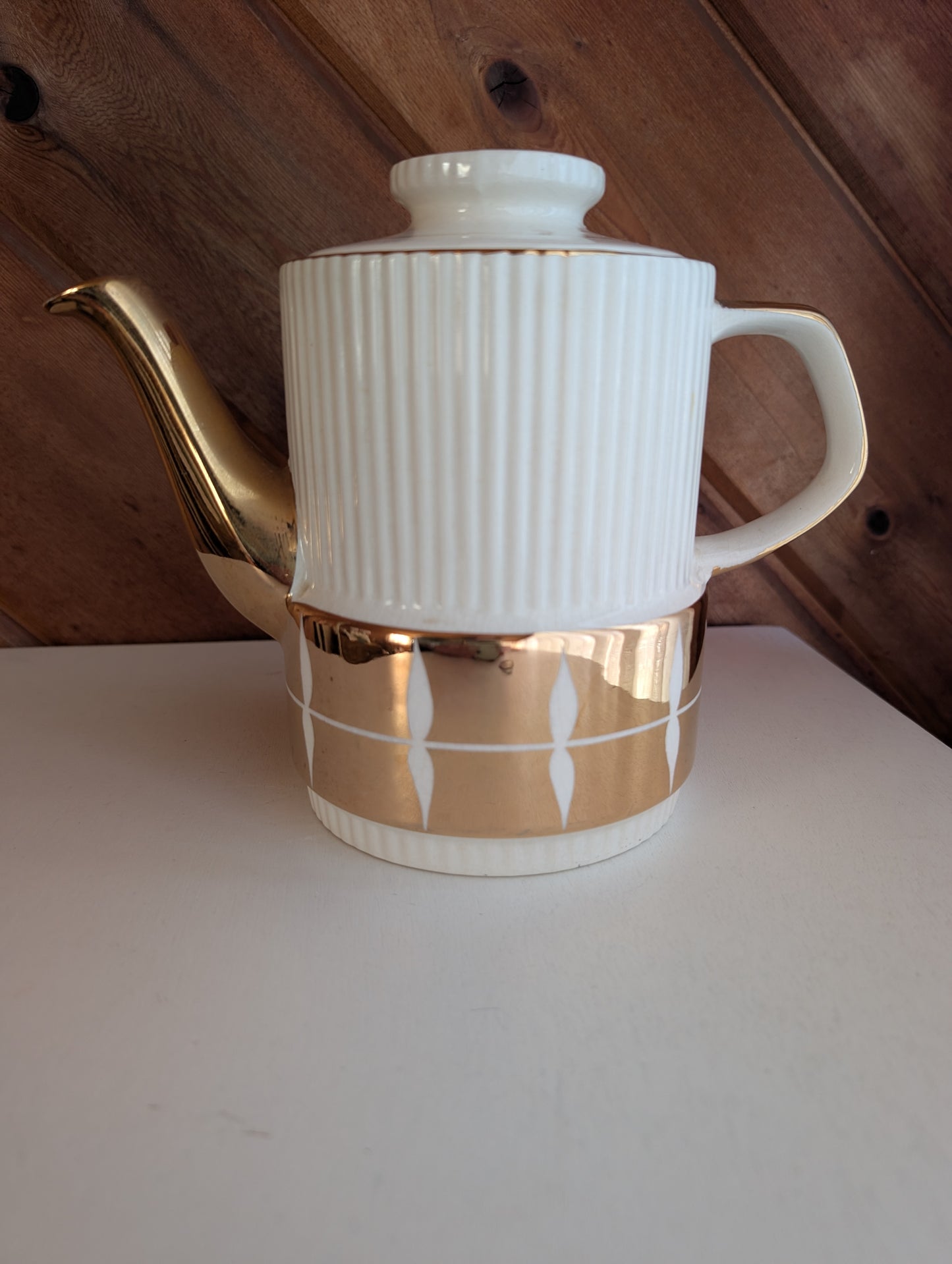Gibson Staffordshire England Gold and White Coffee Pot