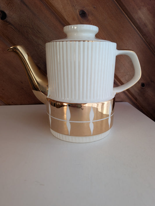 Gibson Staffordshire England Gold and White Coffee Pot
