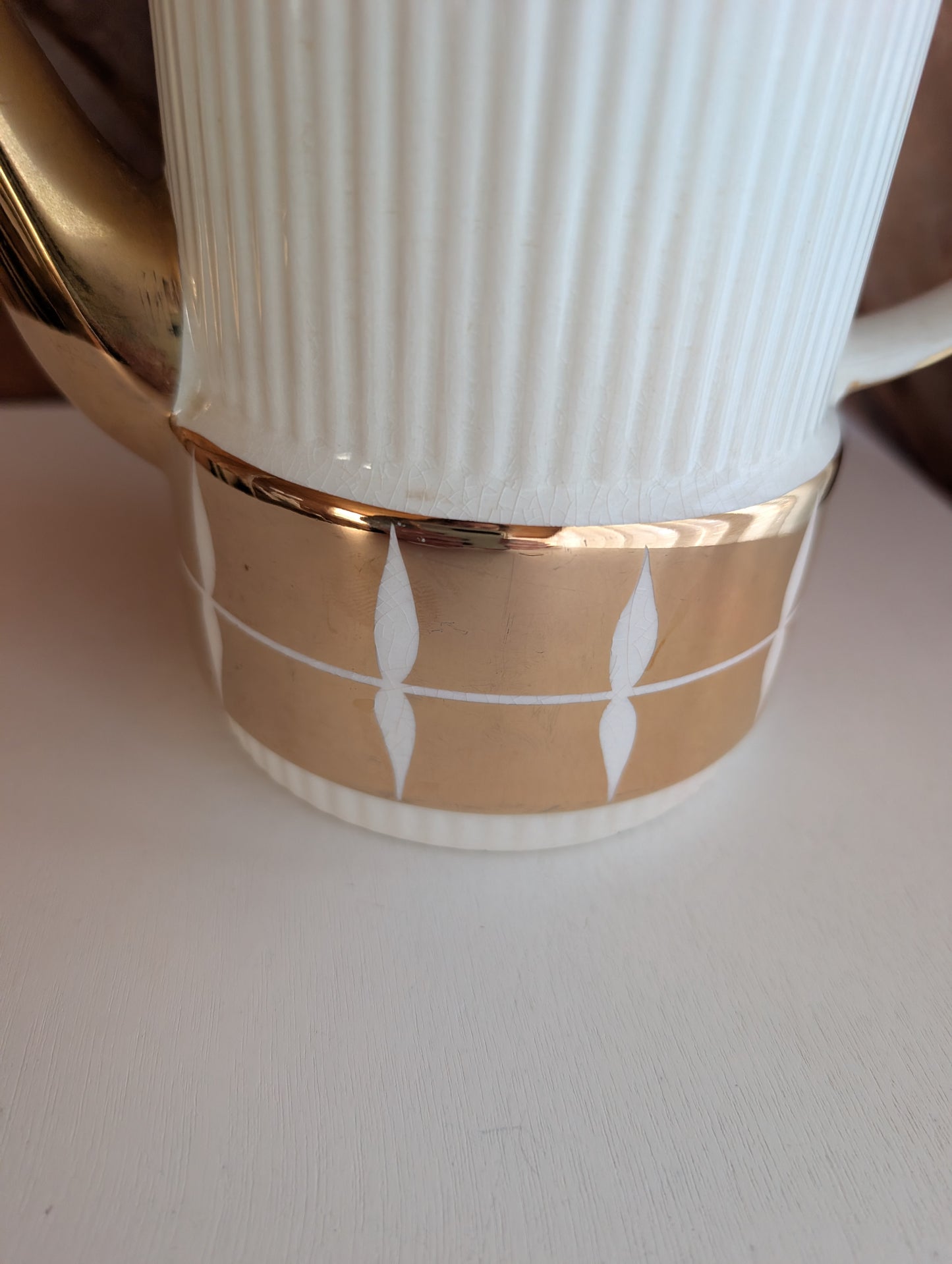 Gibson Staffordshire England Gold and White Coffee Pot