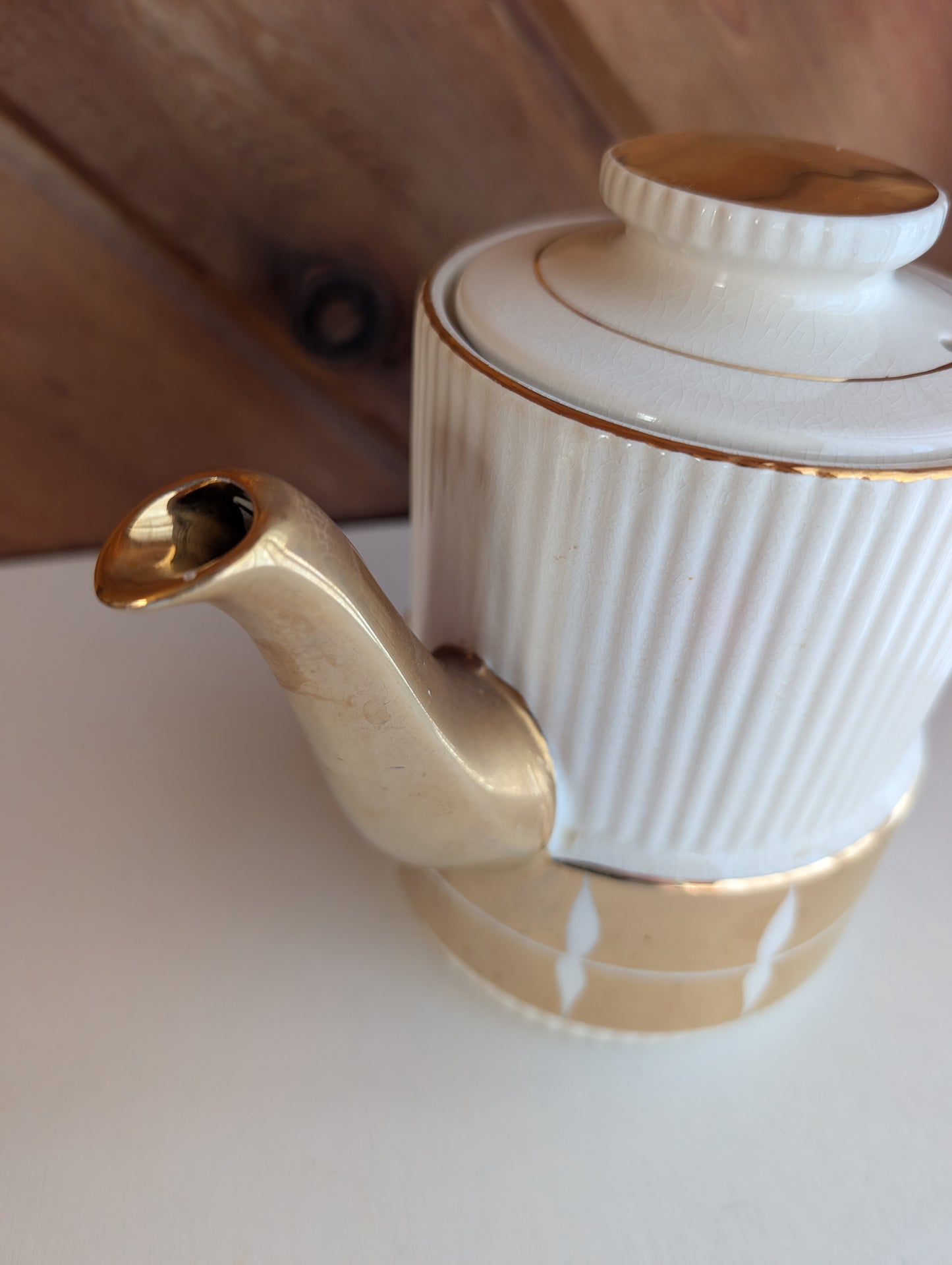 Gibson Staffordshire England Gold and White Coffee Pot