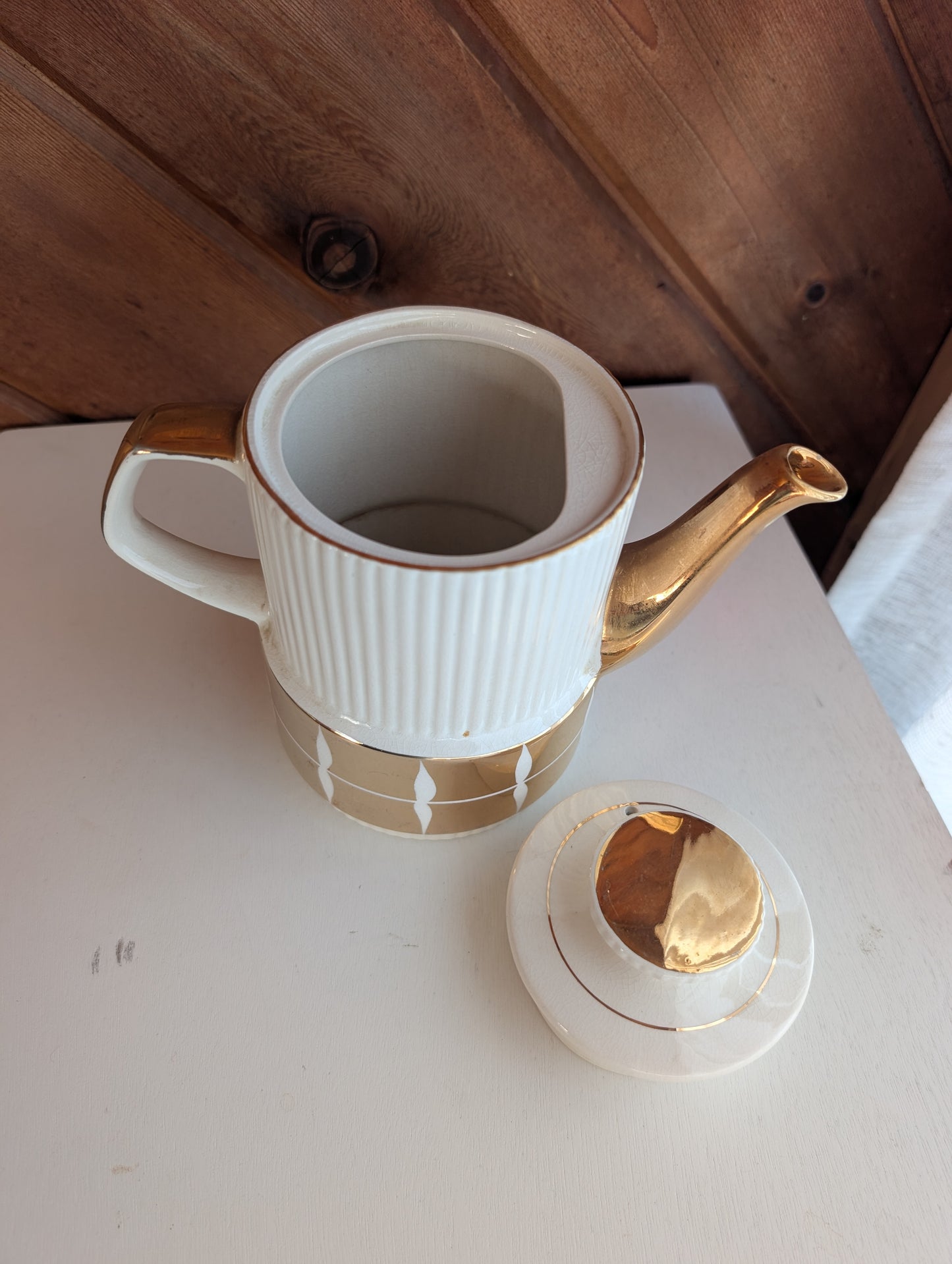 Gibson Staffordshire England Gold and White Coffee Pot