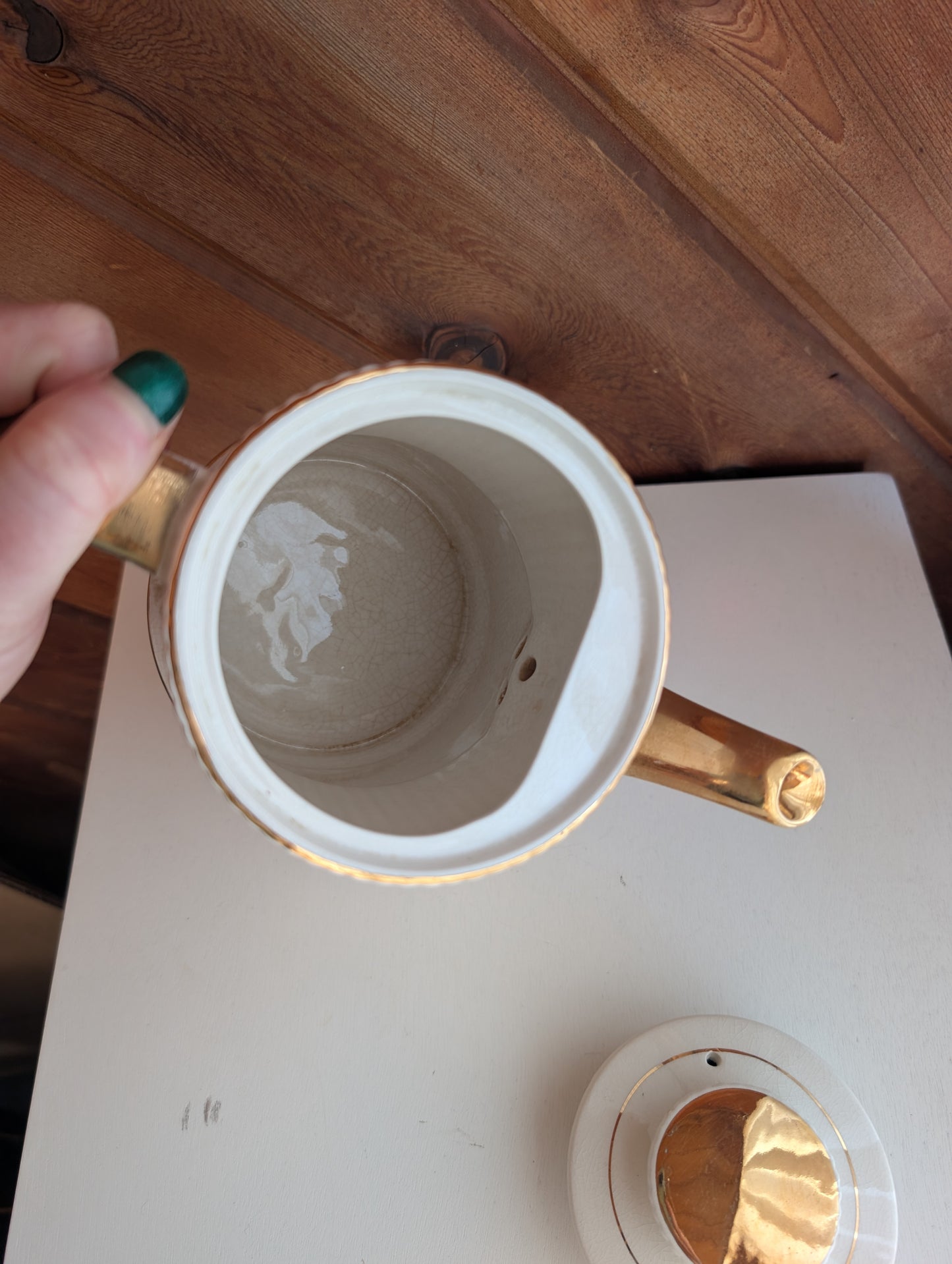 Gibson Staffordshire England Gold and White Coffee Pot