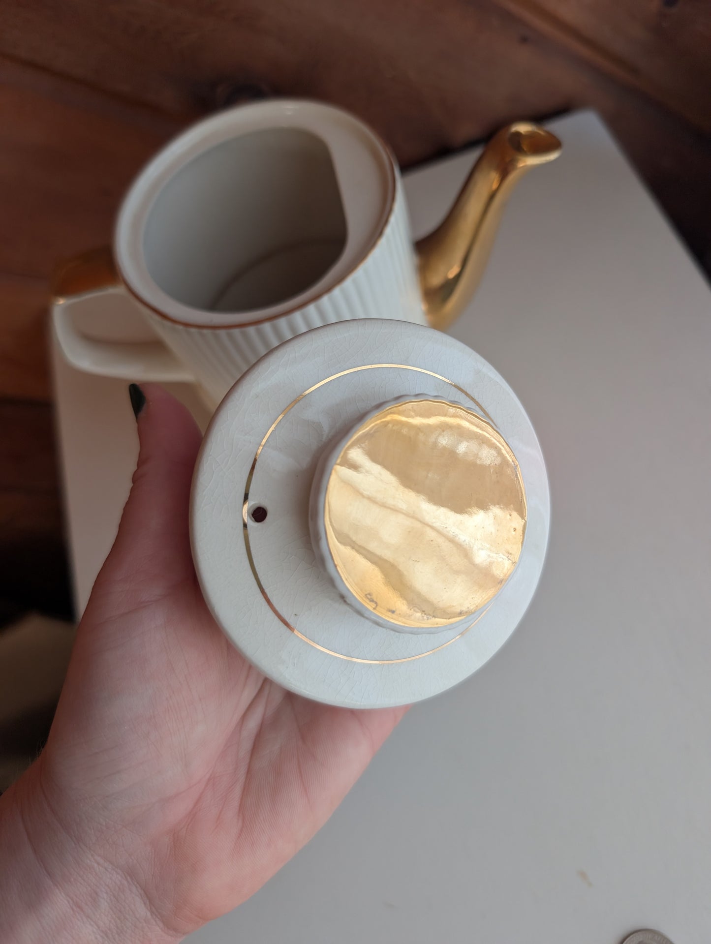 Gibson Staffordshire England Gold and White Coffee Pot