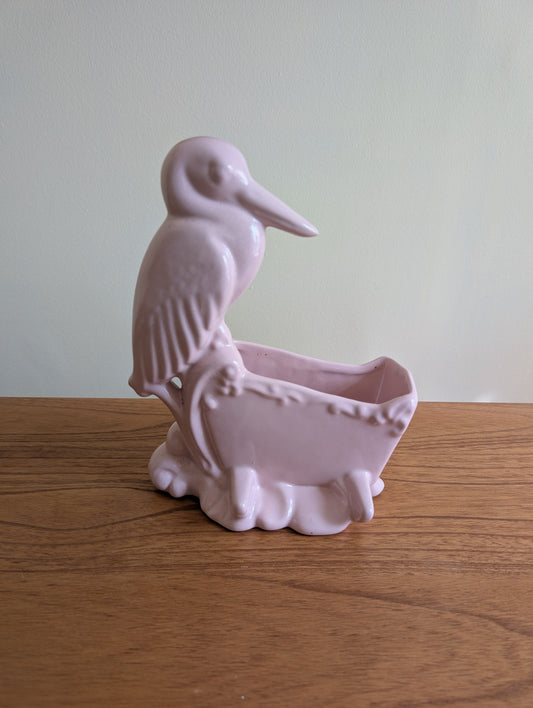 It's A Girl! Vintage Pink Stork Planter with Cradle by Haeger Potteries