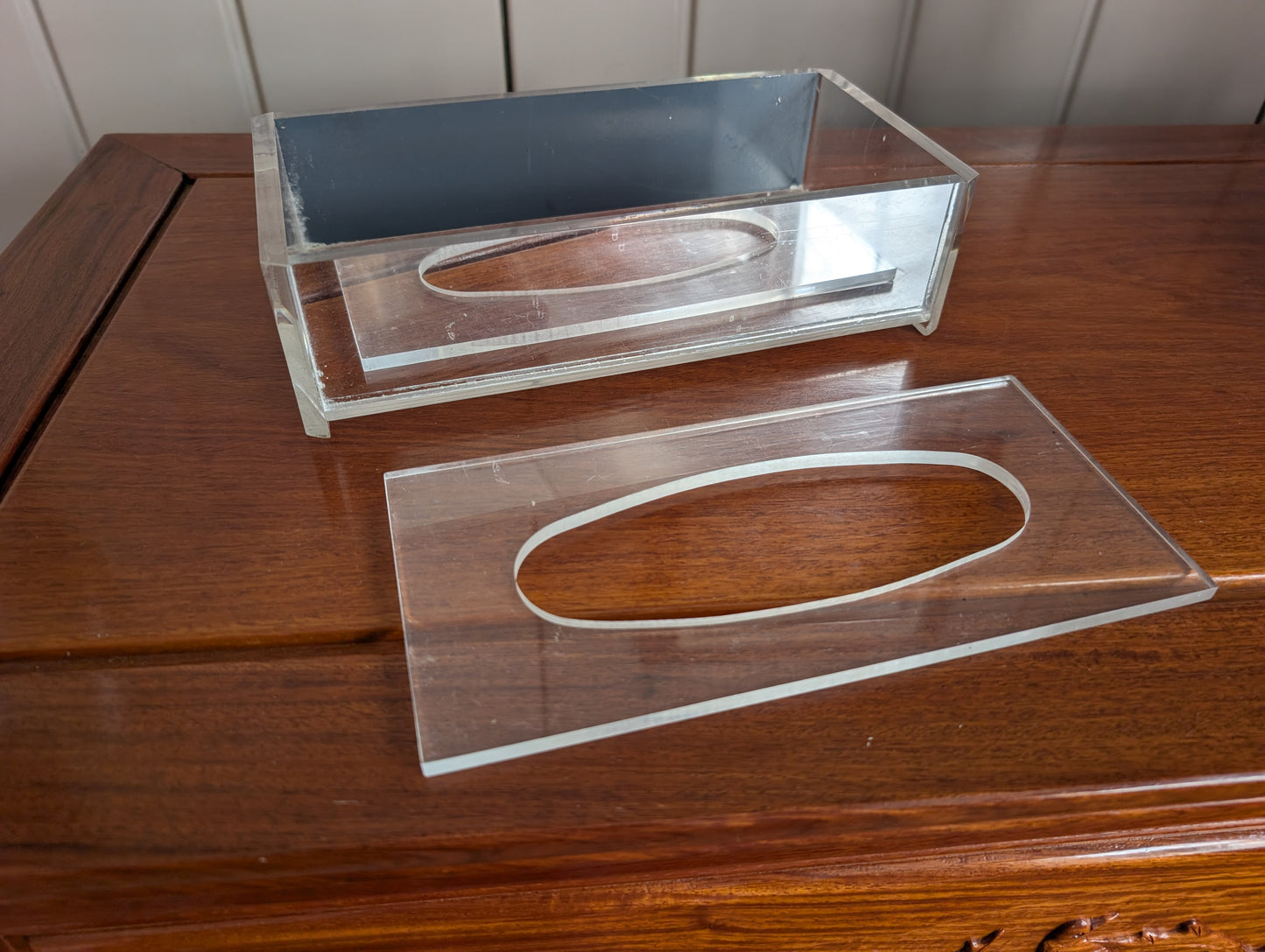 Unique Vintage Acrylic and Mirrored Tissue Box Holder
