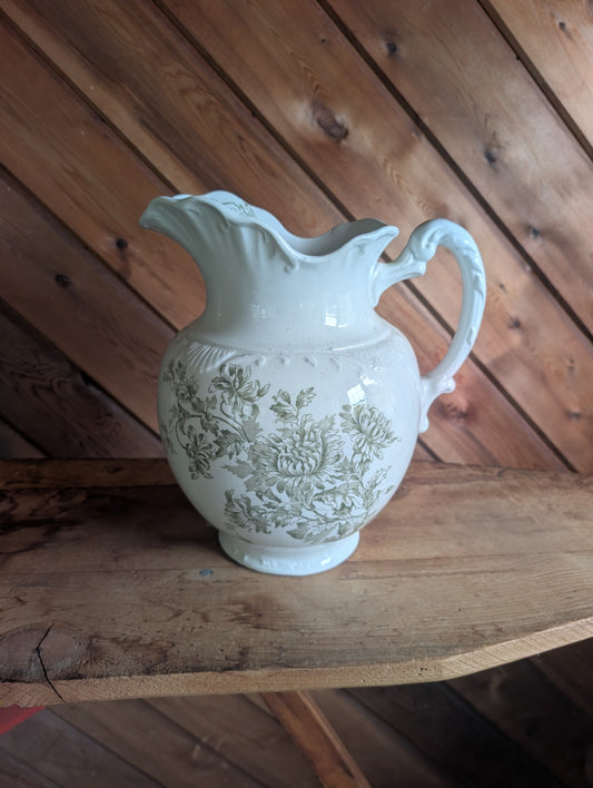 Burgess & Company Royal China Green Floral Transfer Porcelain Jug 11.25" Tall