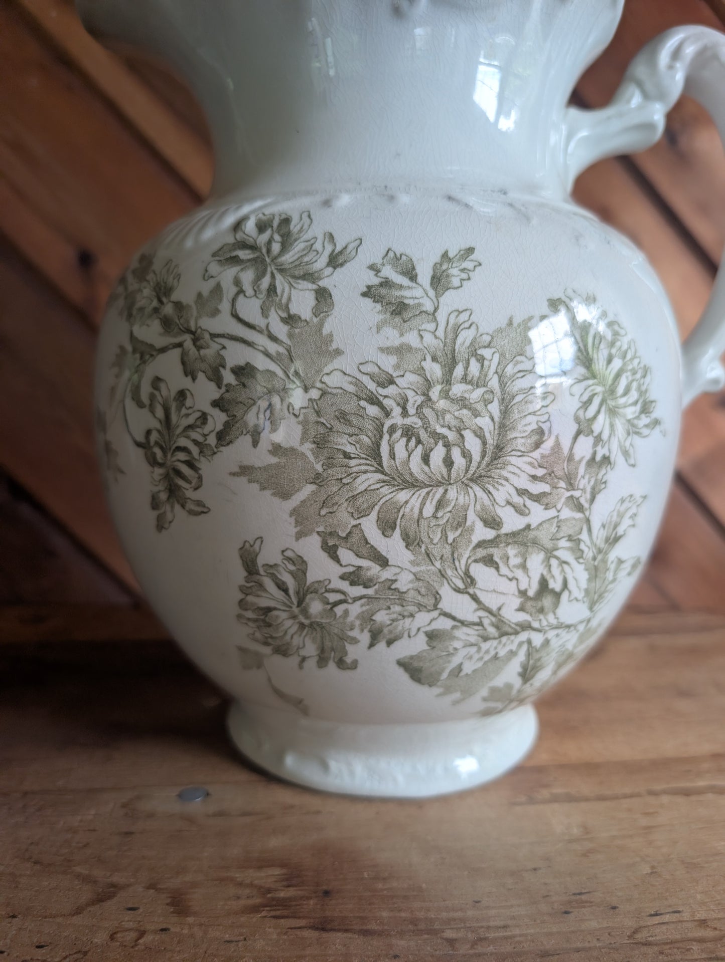 Burgess & Company Royal China Green Floral Transfer Porcelain Jug 11.25" Tall