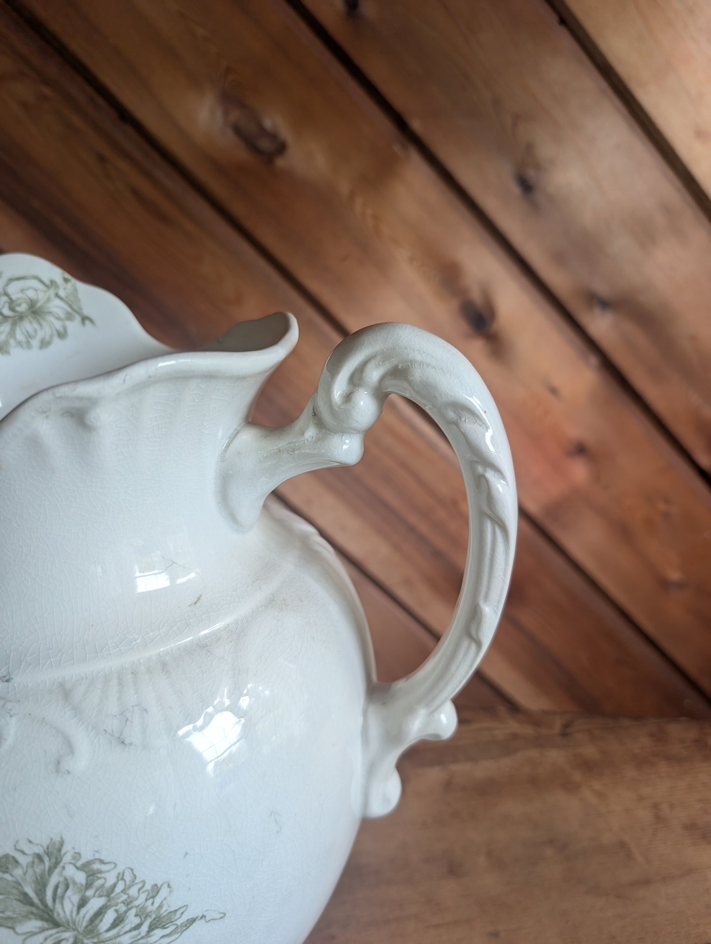 Burgess & Company Royal China Green Floral Transfer Porcelain Jug 11.25" Tall
