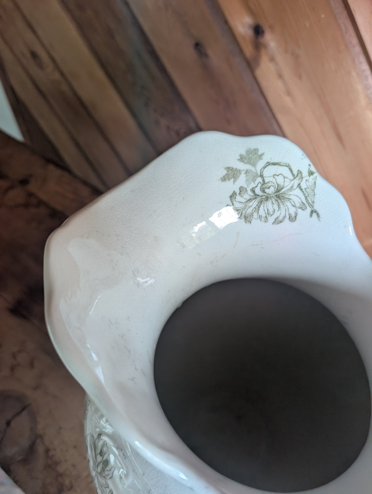 Burgess & Company Royal China Green Floral Transfer Porcelain Jug 11.25" Tall