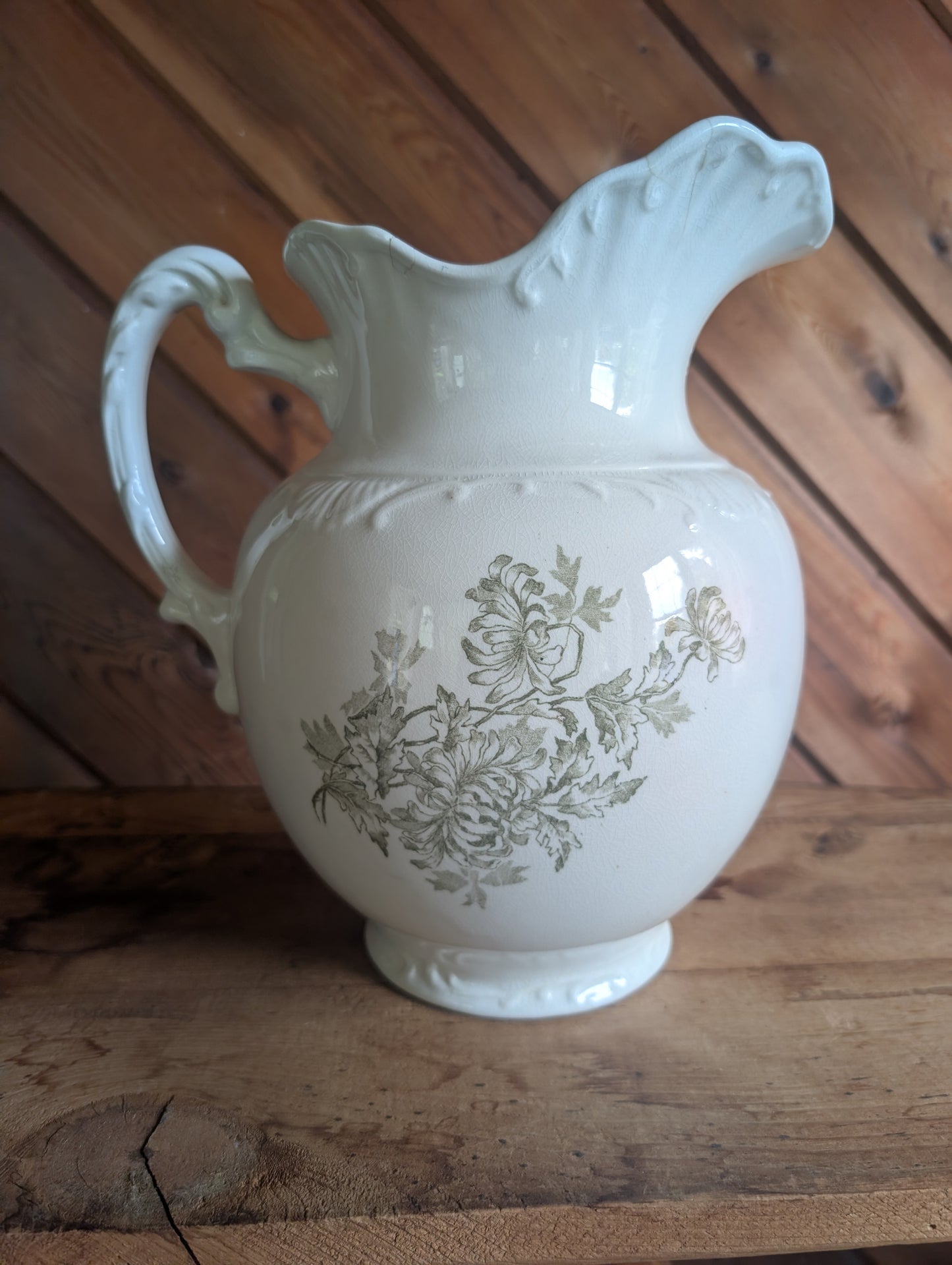 Burgess & Company Royal China Green Floral Transfer Porcelain Jug 11.25" Tall