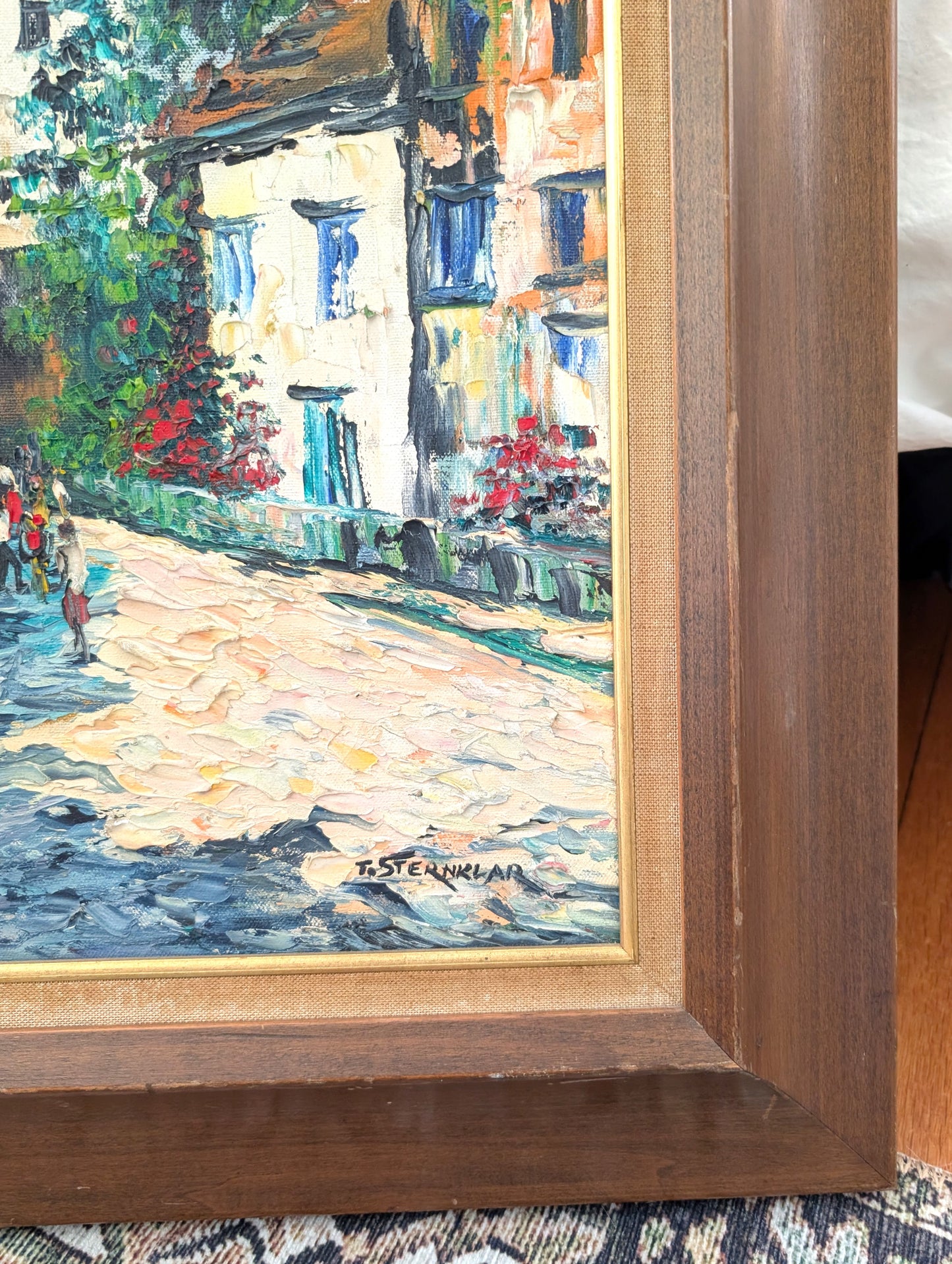 Signed Oil Painting of European Village