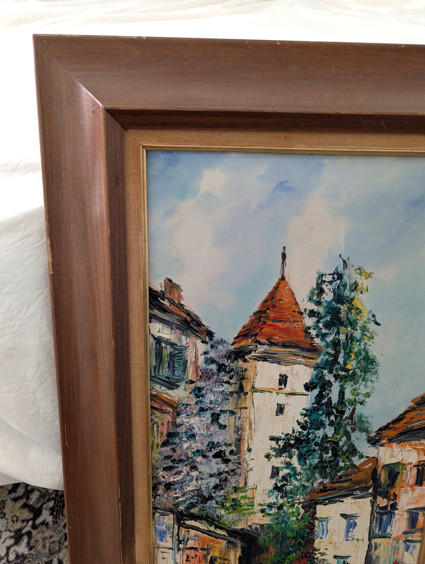 Signed Oil Painting of European Village