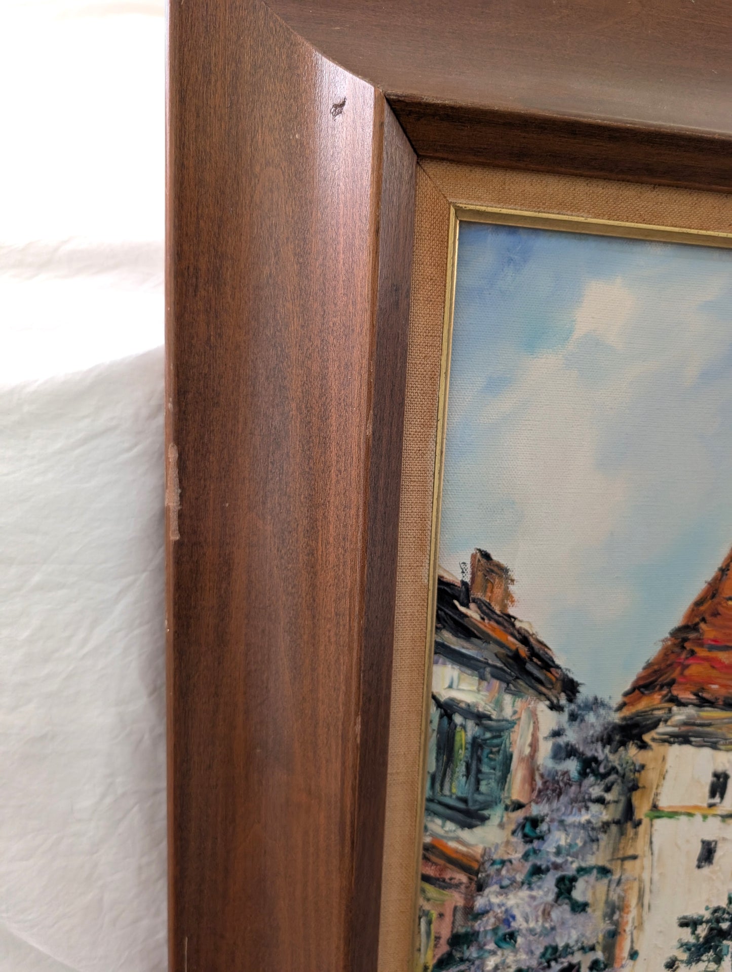 Signed Oil Painting of European Village