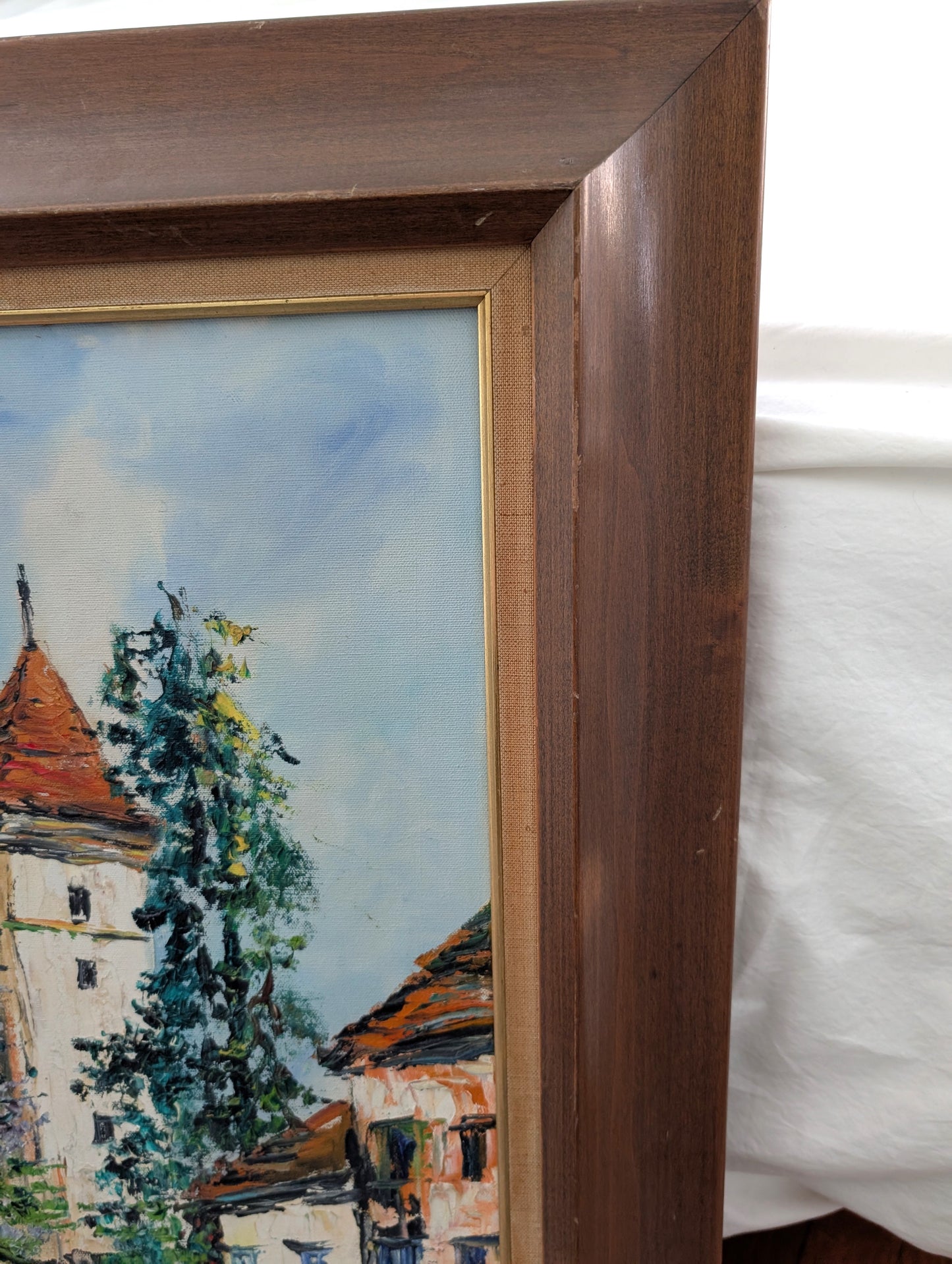 Signed Oil Painting of European Village