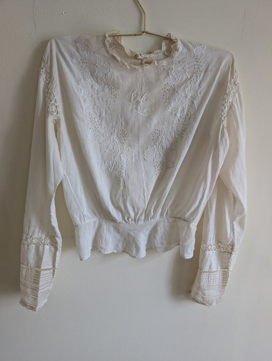 Victorian White Cotton Shirt With Embroidery