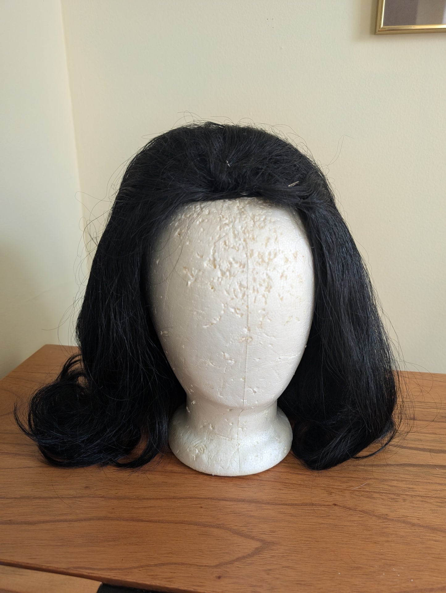 Vintage Mid Century Human Hair Wig from 1950s or 1960s Dark Brown Styled