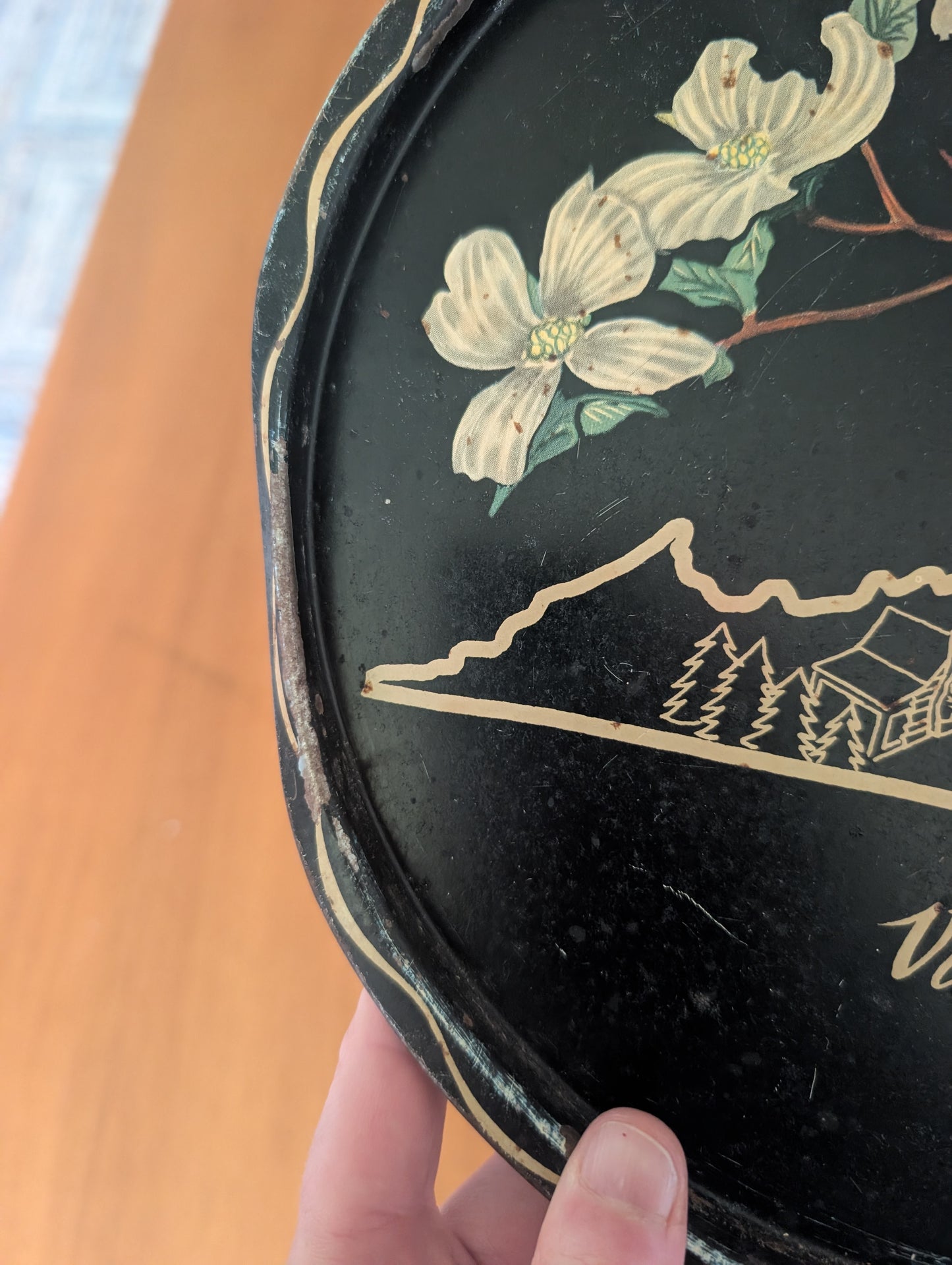 1960s Virginia USA State Black Round Metal Vintage Souvenir Serving Tray